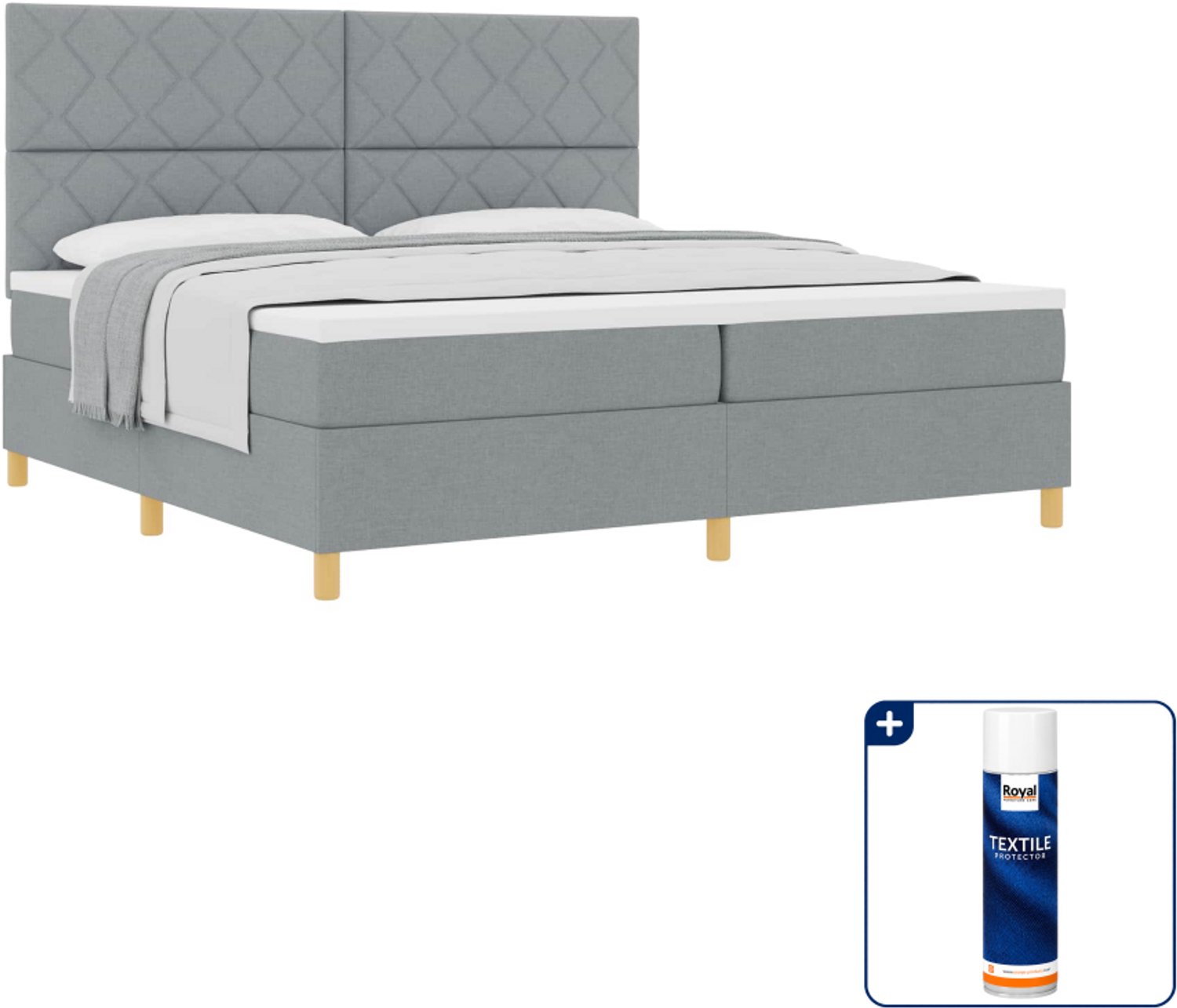 vidaXL Boxspringbed - 200 x 200 cm - stof - lichtgrijs - Inclusief textielbeschermer 500 ml