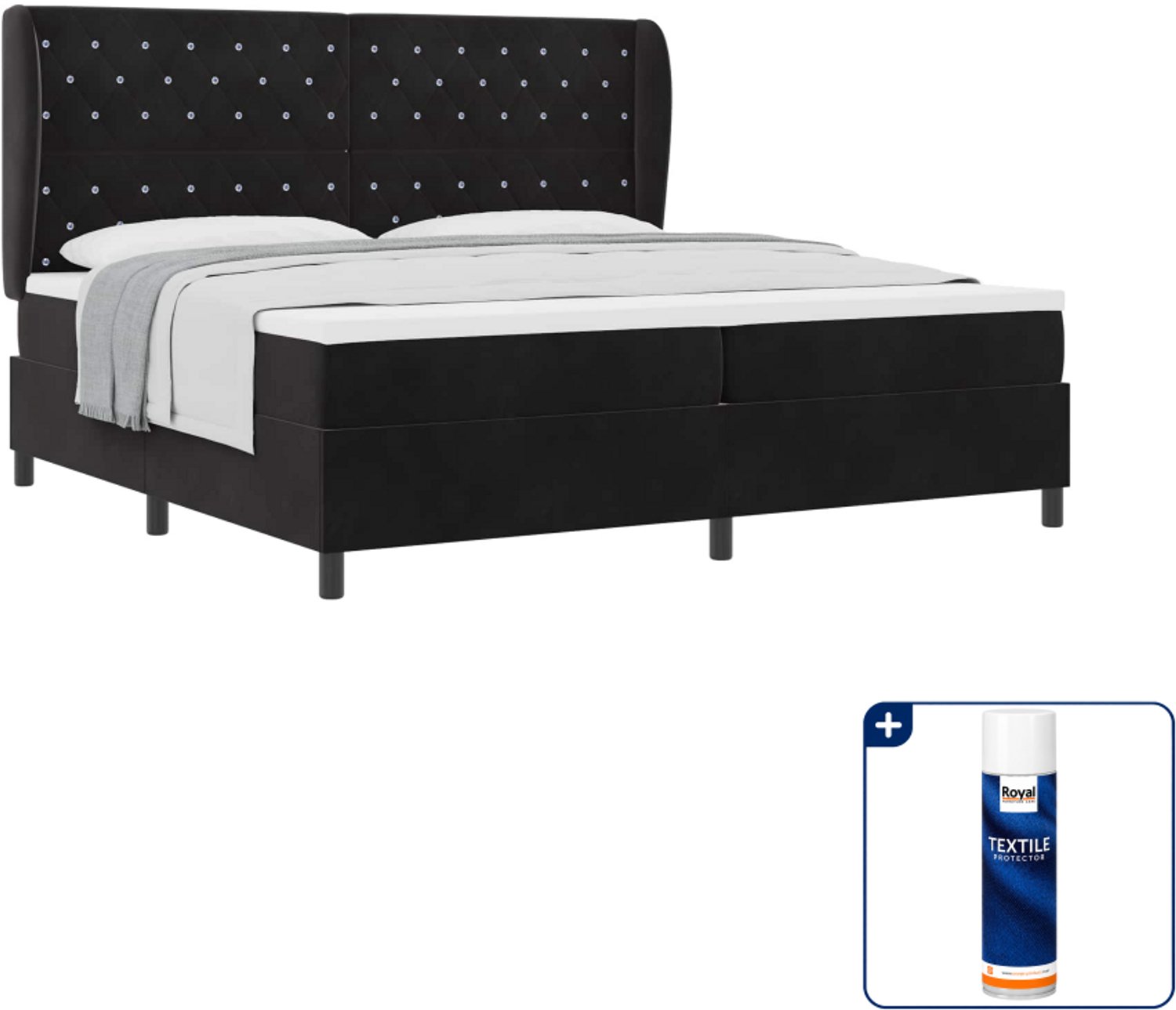 vidaXL boxspringbed met matras - 200 x 200 cm - fluweel - zwart - Inclusief textielbeschermer 500 ml
