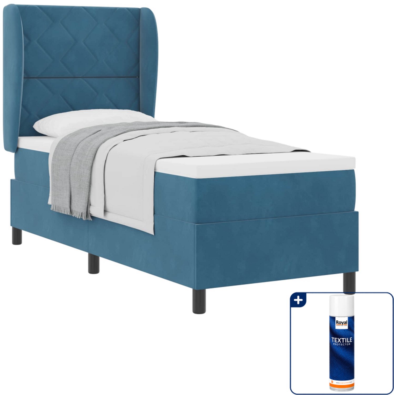 vidaXL boxspringbed - 80 x 200 cm - donkerblauw - Inclusief textielbeschermer 500 ml