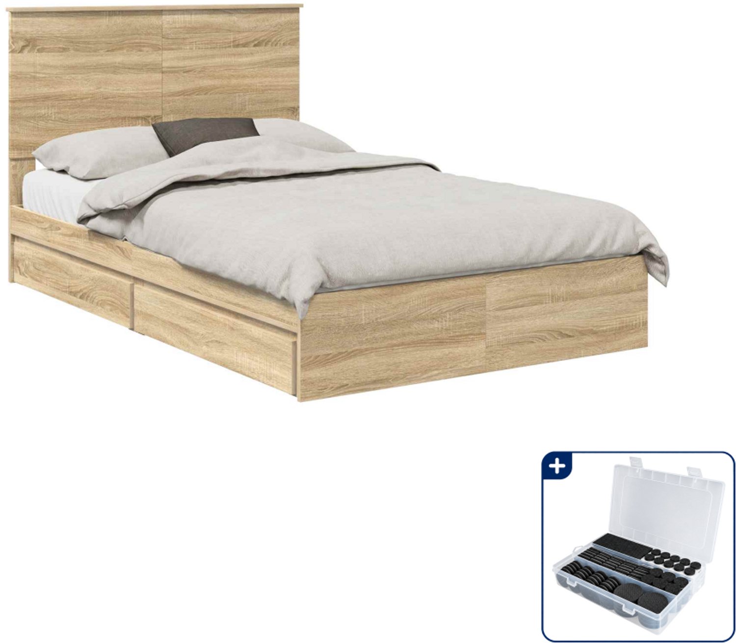vidaXL opbergbed - 135 x 190 cm - bewerkt hout - sonoma eiken - Inclusief antikrasvilt 177-delig Grijs