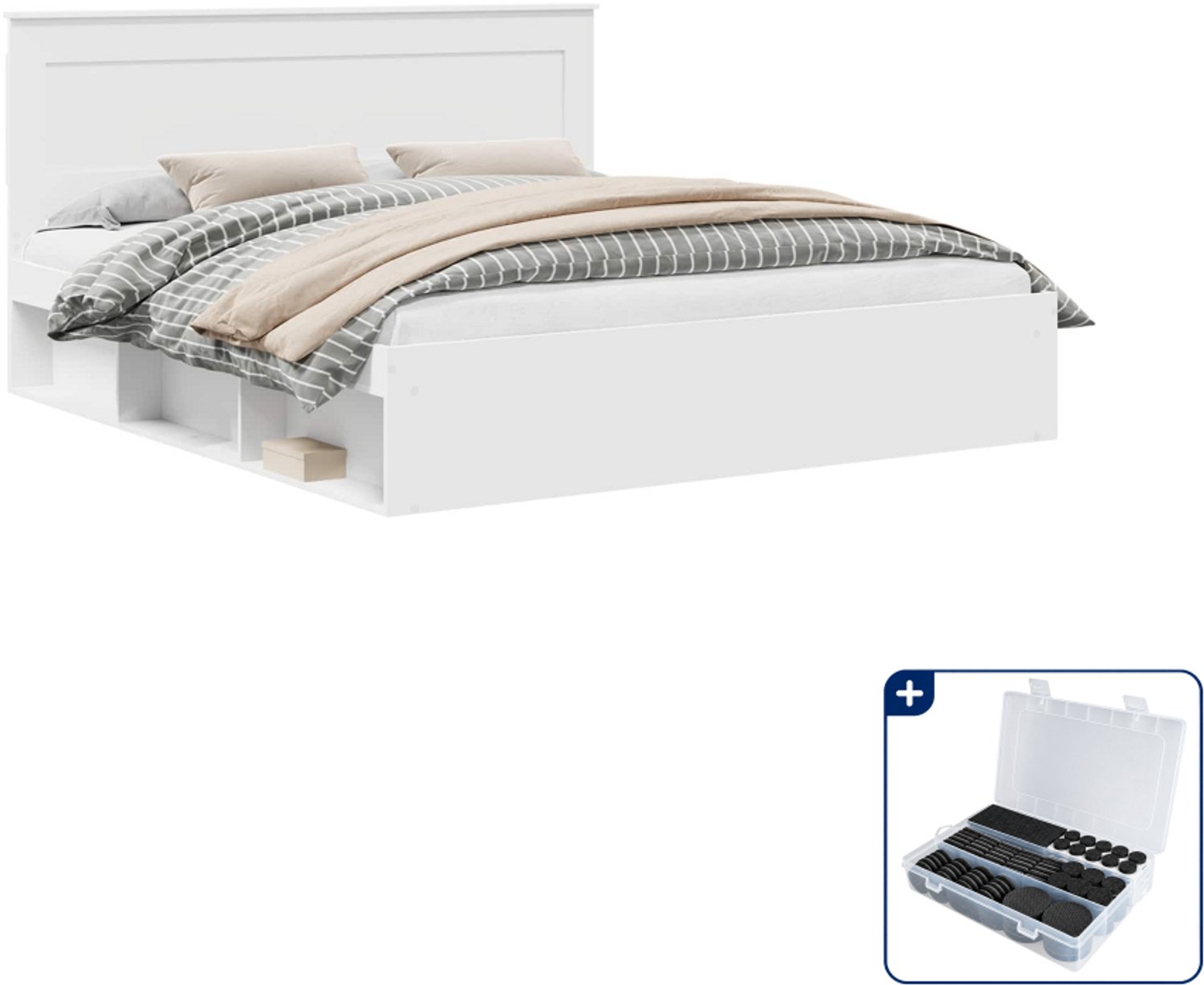 vidaXL bedframe - 200 x 200 cm - bewerkt hout - wit - Inclusief antikrasvilt 177-delig