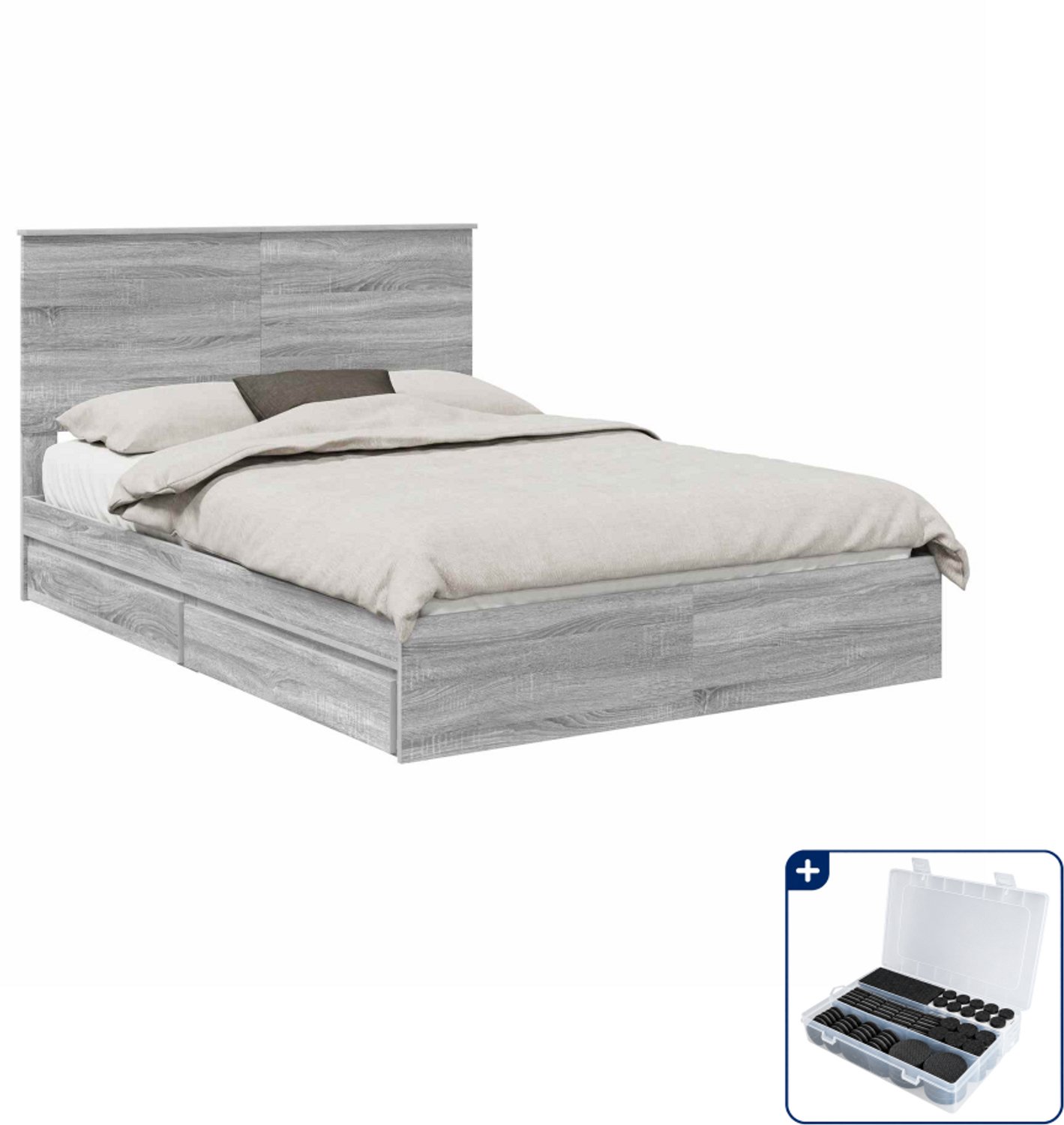 vidaXL bed met opbergladen - Queensize 160 x 200 cm - grijs sonoma - Inclusief antikrasvilt 177-delig Bruin