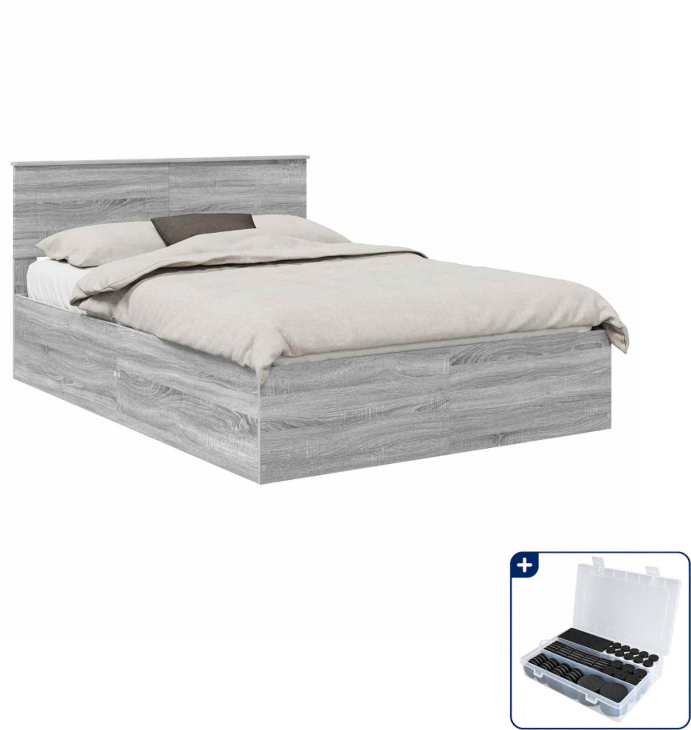 vidaXL bedframe - 150 x 200 cm - bewerkt hout - grijs sonoma - Inclusief antikrasvilt 177-delig