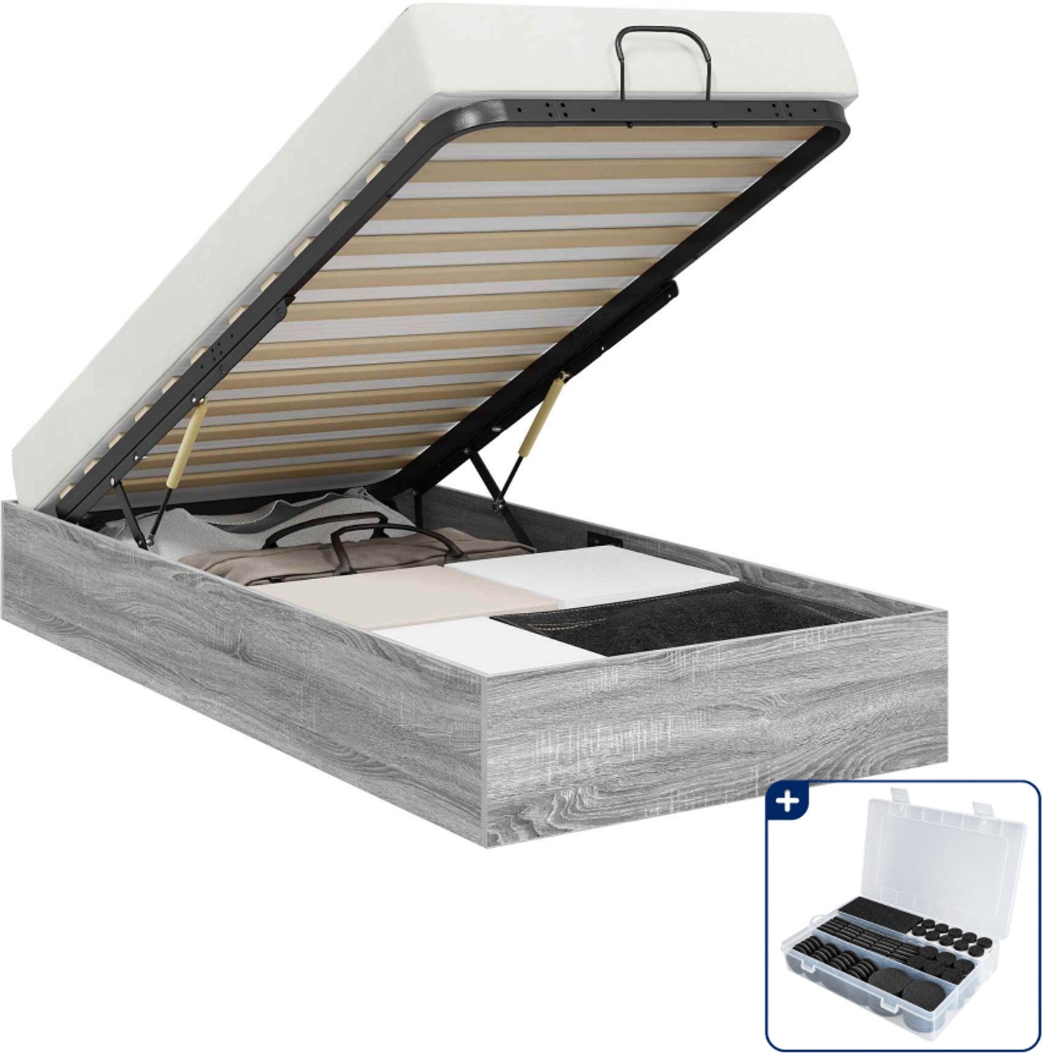 vidaXL ottoman bedframe - 90 x 200 cm - grijs sonoma - Inclusief antikrasvilt 177-delig