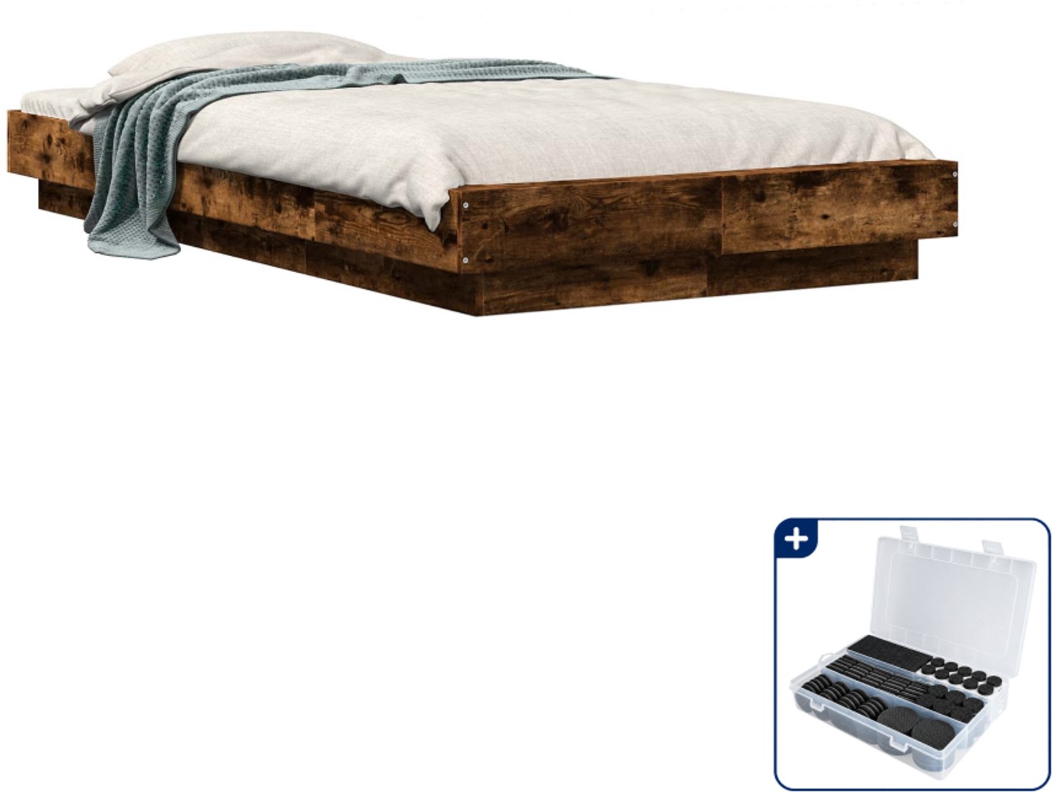 vidaXL bedframe - 80 x 210 cm - bewerkt hout - gerookt eiken - Inclusief antikrasvilt 177-delig Bruin
