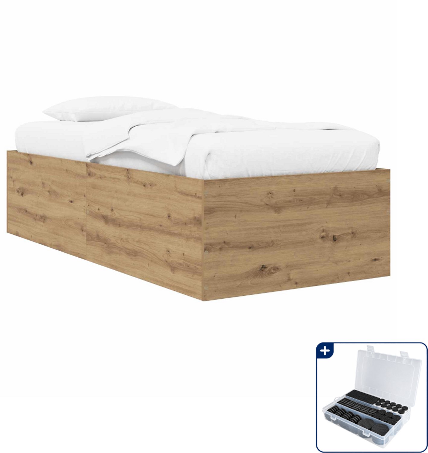vidaXL bedframe - 80 x 200 cm - bewerkt hout - artisanaal eiken - Inclusief antikrasvilt 177-delig Bruin