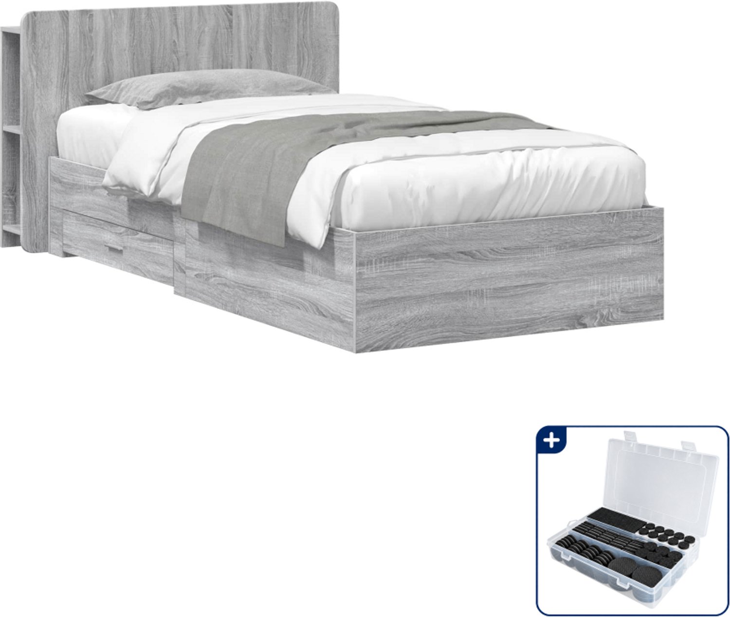 vidaXL bedframe met opslag - 80 x 200 cm - bewerkt hout - grijs sonoma - Inclusief antikrasvilt 177-delig
