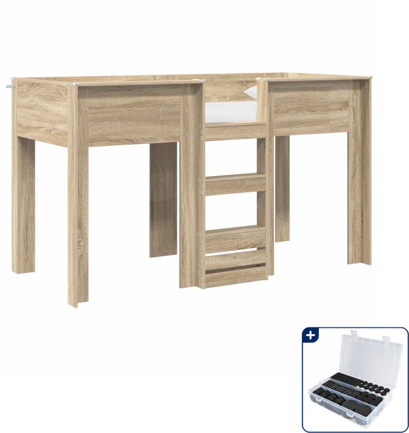vidaXL stapelbed - 90 x 190 cm - bewerkt hout - sonoma eiken - Inclusief antikrasvilt 177-delig Bruin