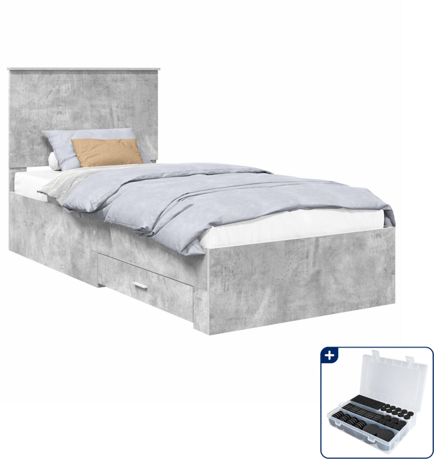 vidaXL bedframe met lade - 90 x 200 cm - bewerkt hout - beton grijs - Inclusief antikrasvilt 177-delig Wit