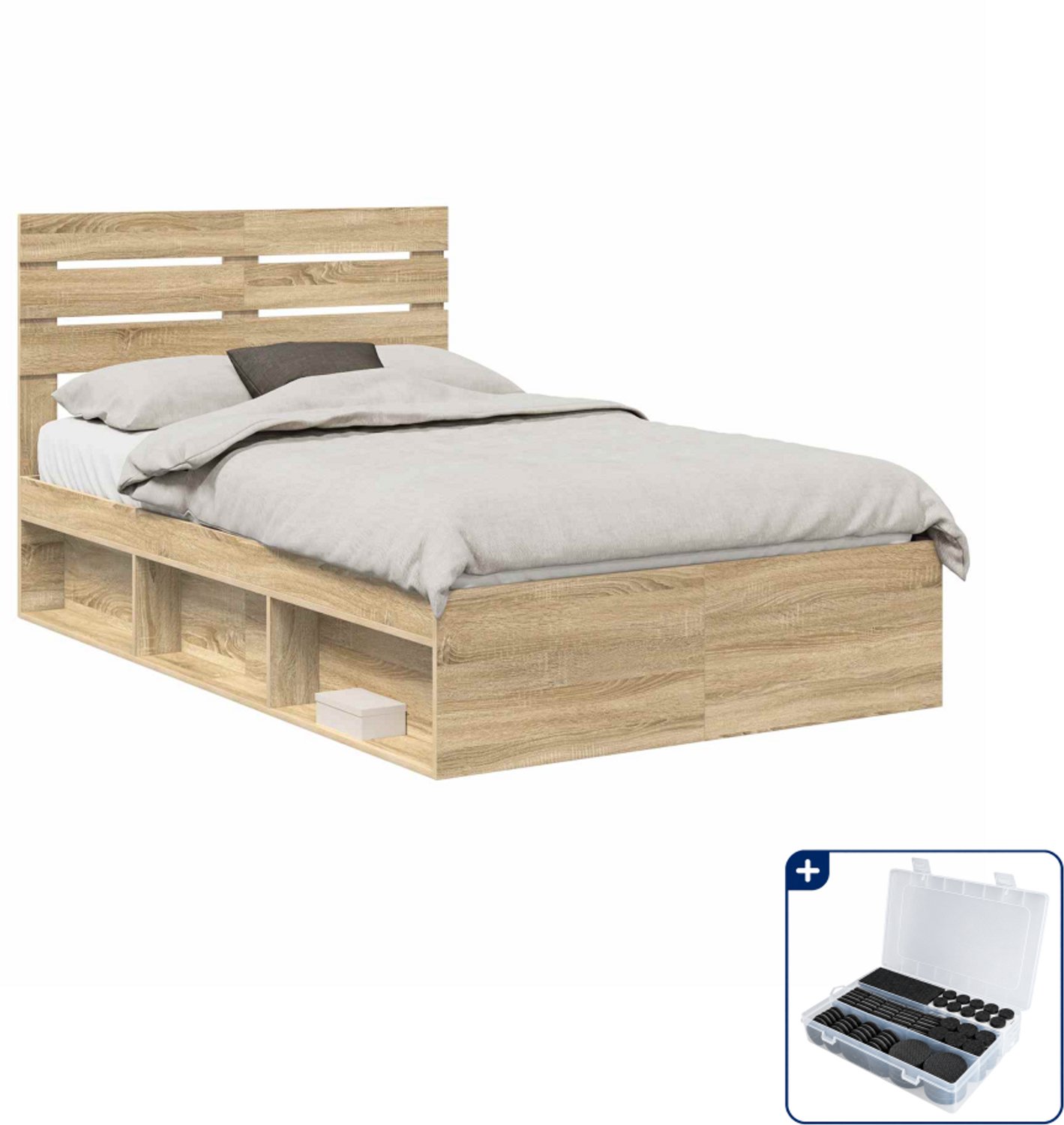 vidaXL bedframe - 120 x 200 cm - massief grenenhout - sonoma eiken - Inclusief antikrasvilt 177-delig