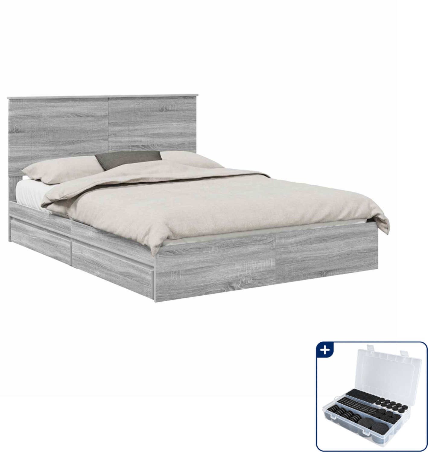 vidaXL bedframe - 150 x 200 cm - bewerkt hout - grijs sonoma - Inclusief antikrasvilt 177-delig