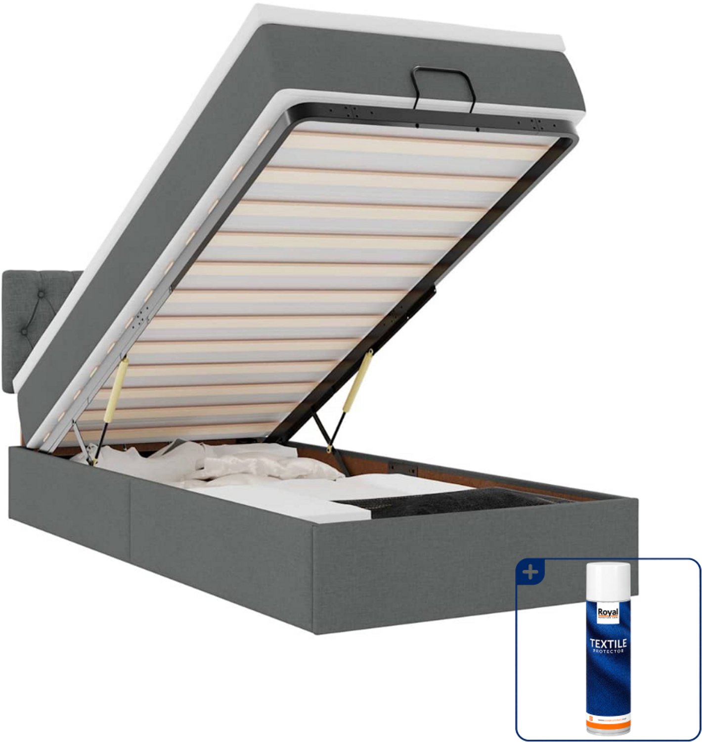 vidaXL ottoman bed met matras - 100 x 200 cm - stof - donkergrijs - Inclusief textielbeschermer 500 ml Groen