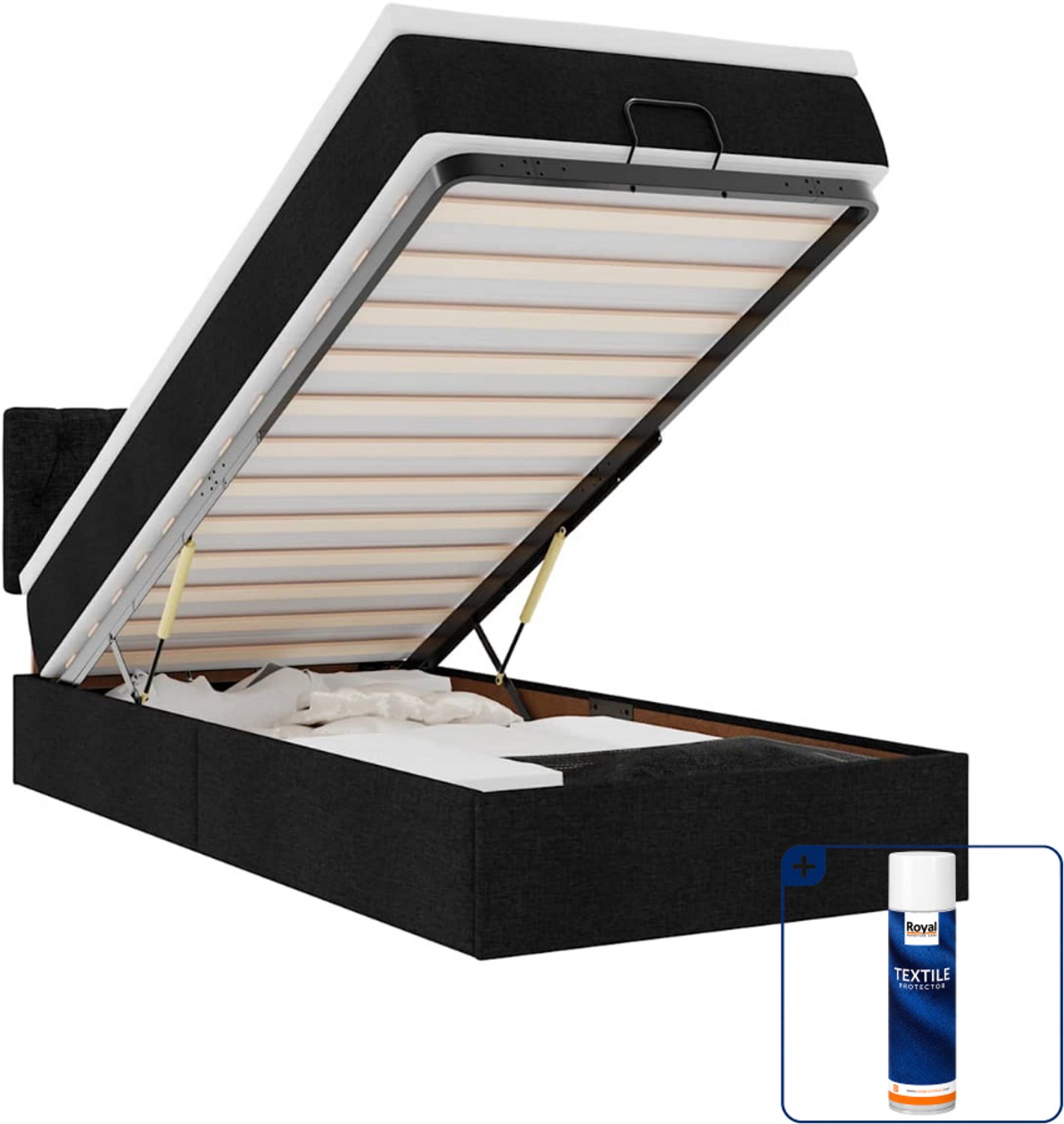 vidaXL ottoman bed met matras - 80 x 200 cm - stof - zwart - Inclusief textielbeschermer 500 ml Grijs