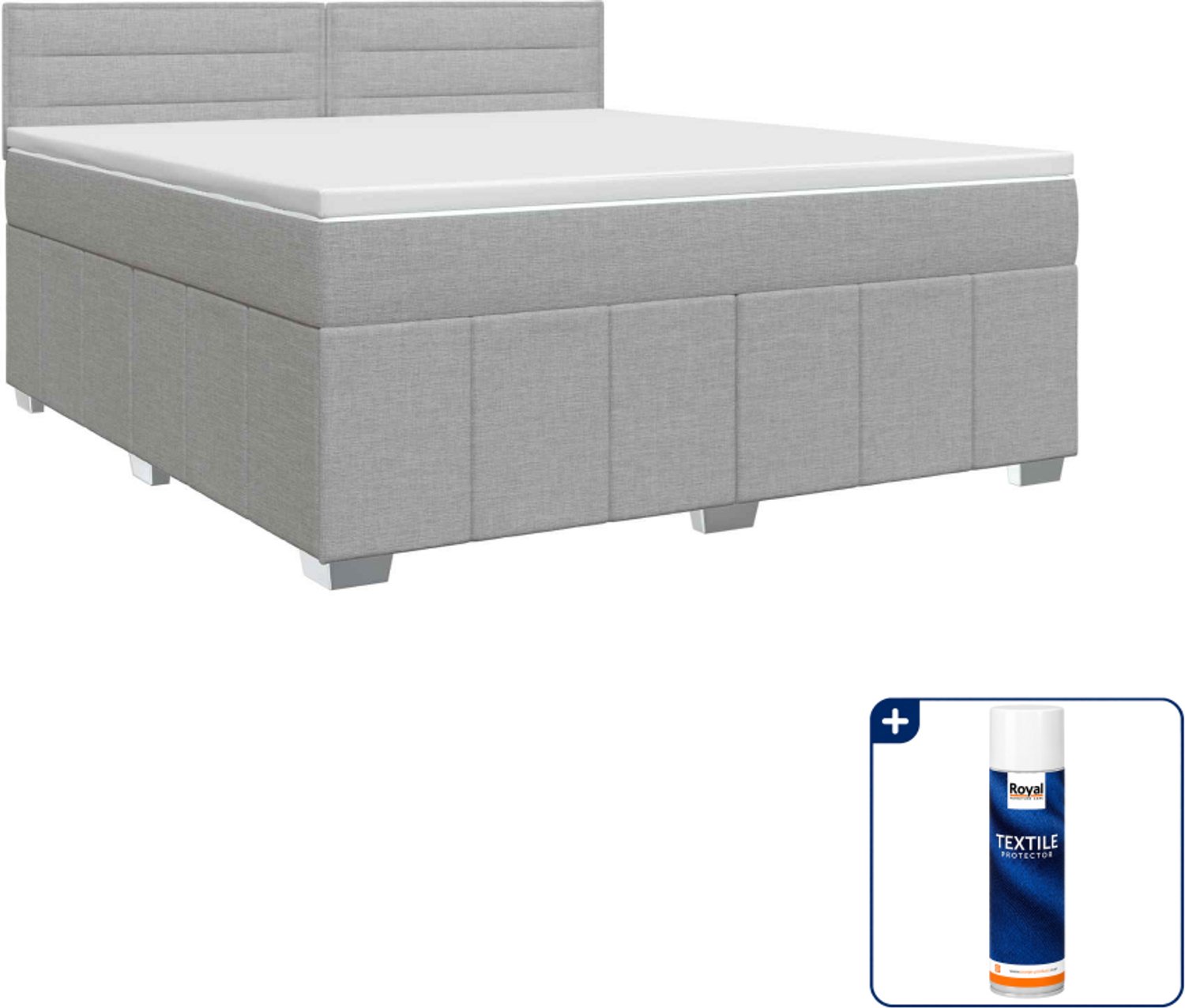 vidaXL Kingsize boxspringbed - 180 x 200 cm - lichtgrijs - Inclusief textielbeschermer 500 ml