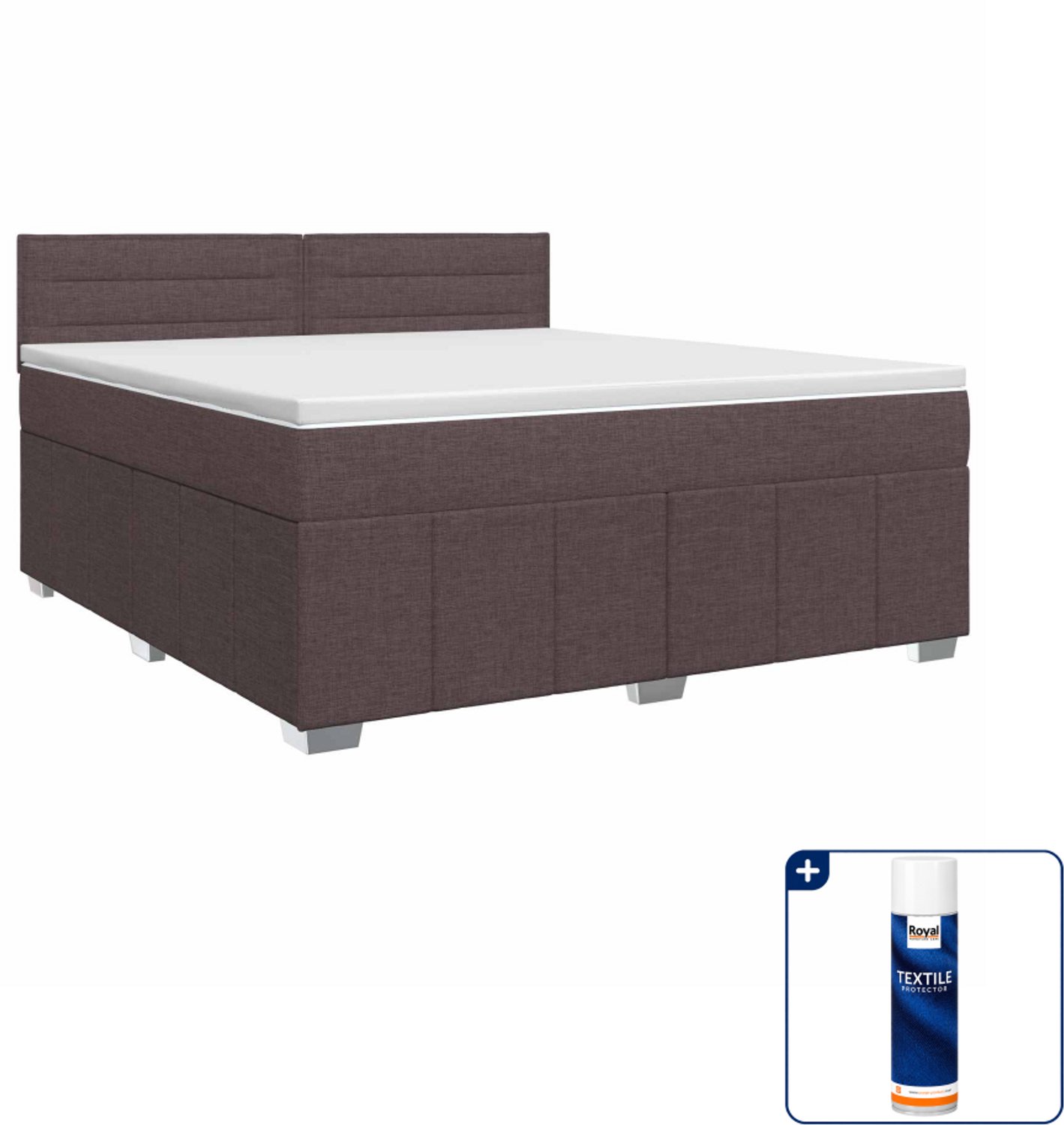 vidaXL boxspringbed Kingsize - 180 x 200 cm - donkerbruin - Inclusief textielbeschermer 500 ml