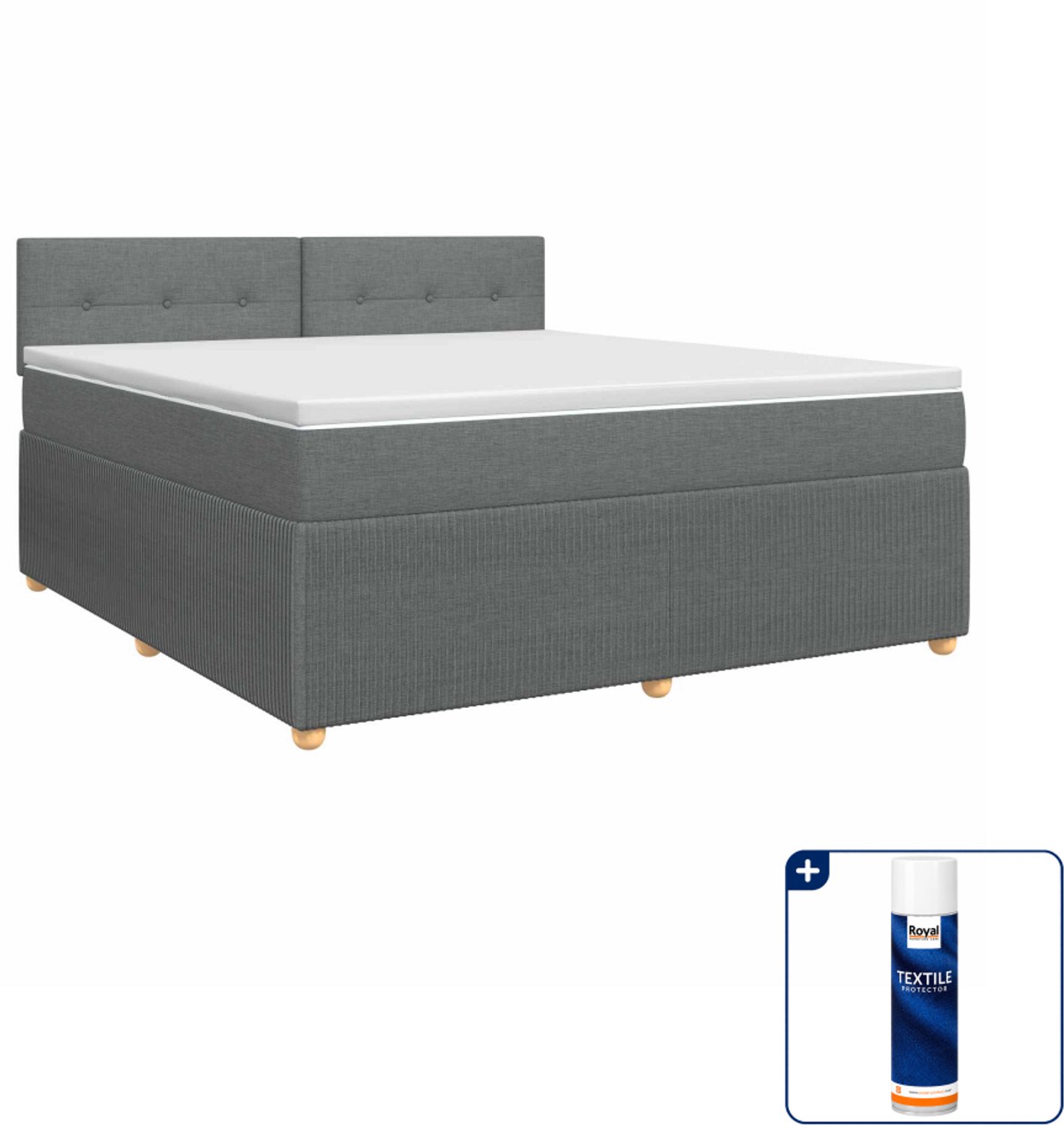 vidaXL boxspringbed - small double - 140 x 200 cm - donkergrijs - Inclusief textielbeschermer 500 ml Donker Grijn