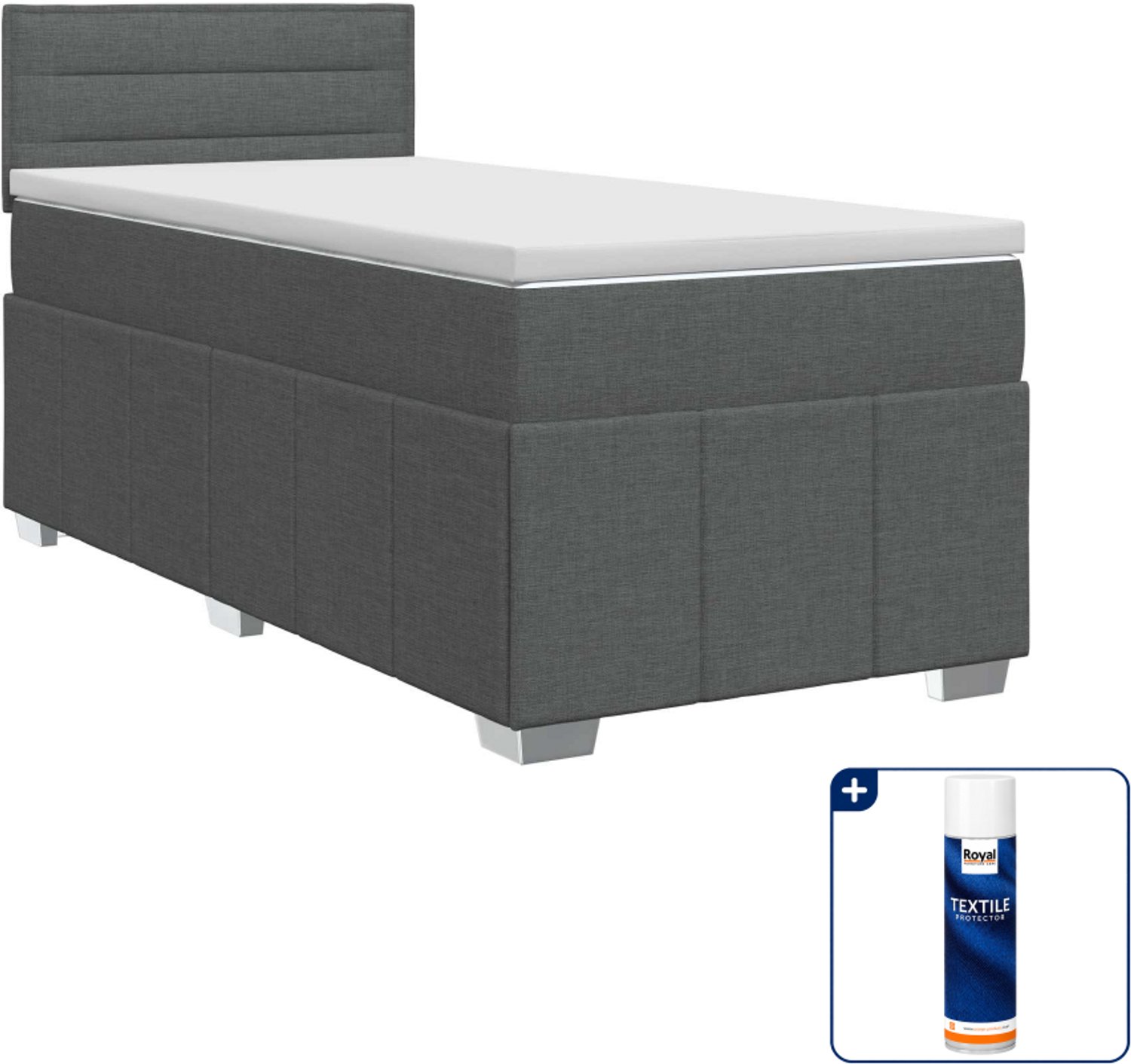 vidaXL boxspringbed - 100 x 200 cm - donkergrijs - Inclusief textielbeschermer 500 ml Donker Grijn