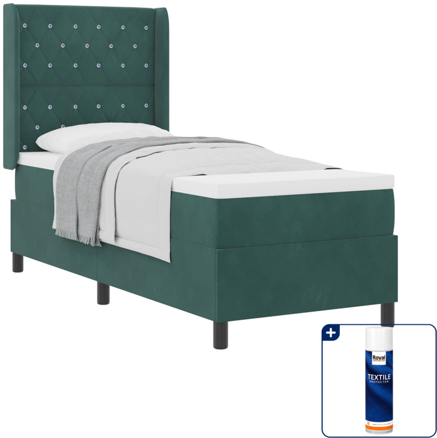 vidaXL boxspringbed met matras - 80 x 200 cm - fluweel - donkergroen - Inclusief textielbeschermer 500 ml