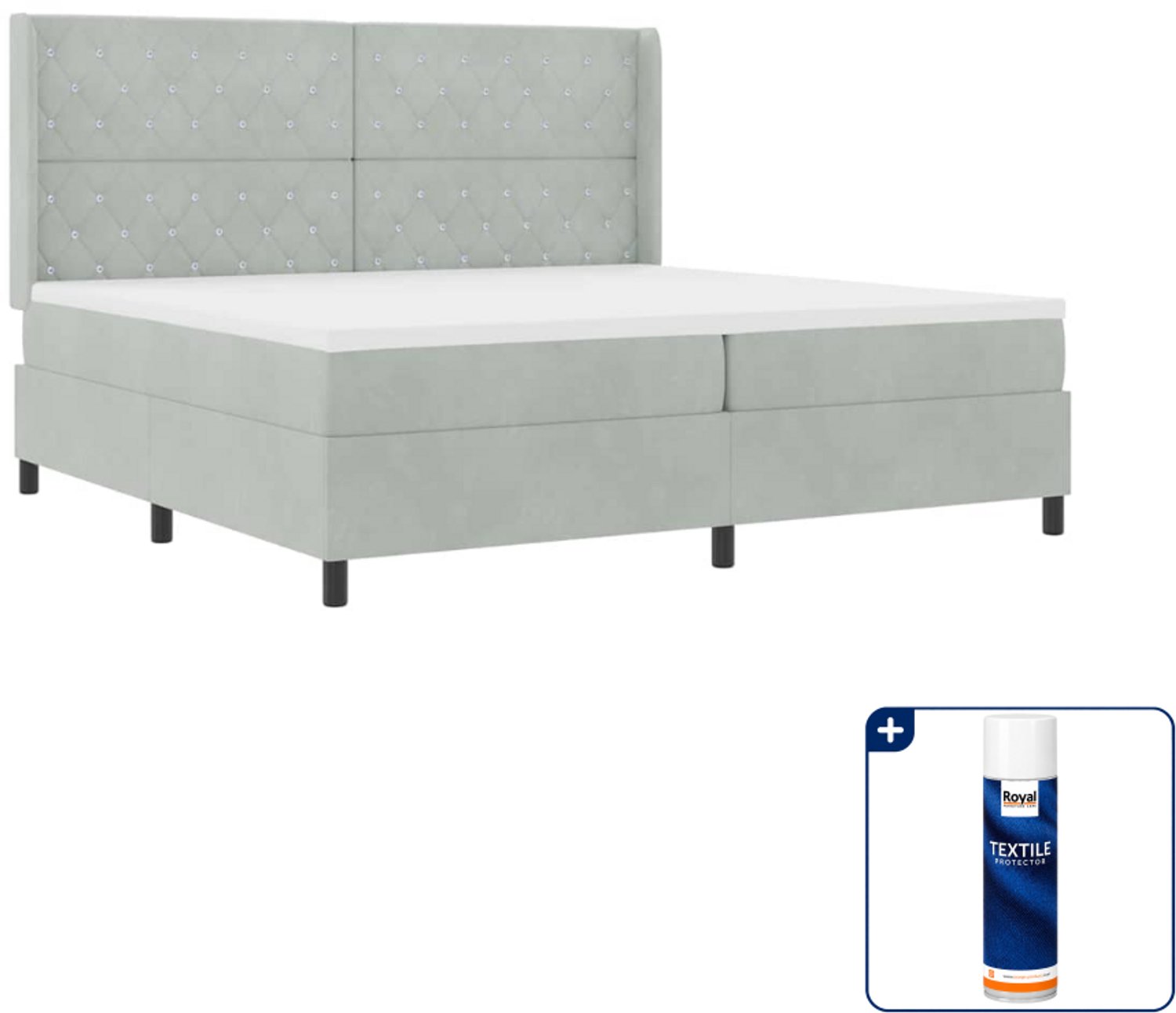 vidaXL boxspringbed met matras - 200 x 200 cm - fluweel - lichtgrijs - Inclusief textielbeschermer 500 ml