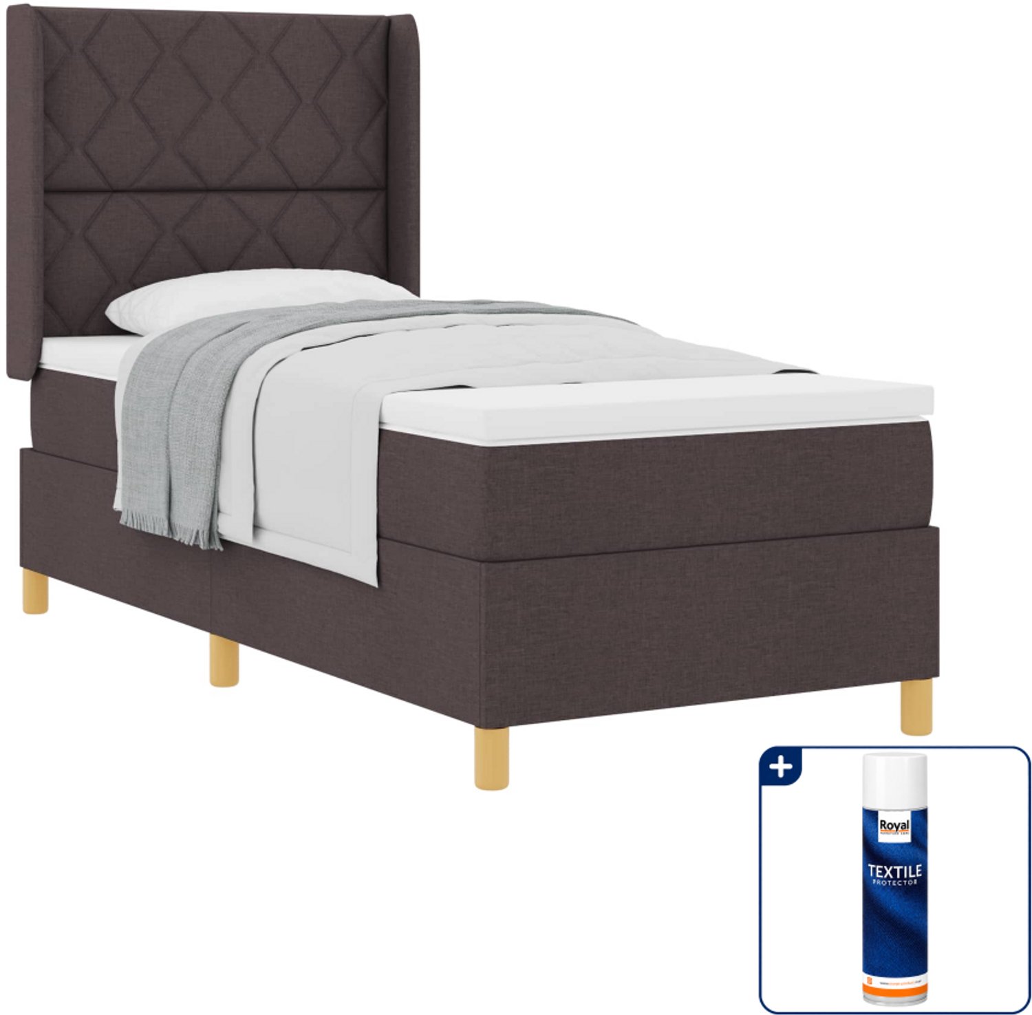 vidaXL boxspringbed - 100 x 200 cm - stof - donkerbruin - Inclusief textielbeschermer 500 ml