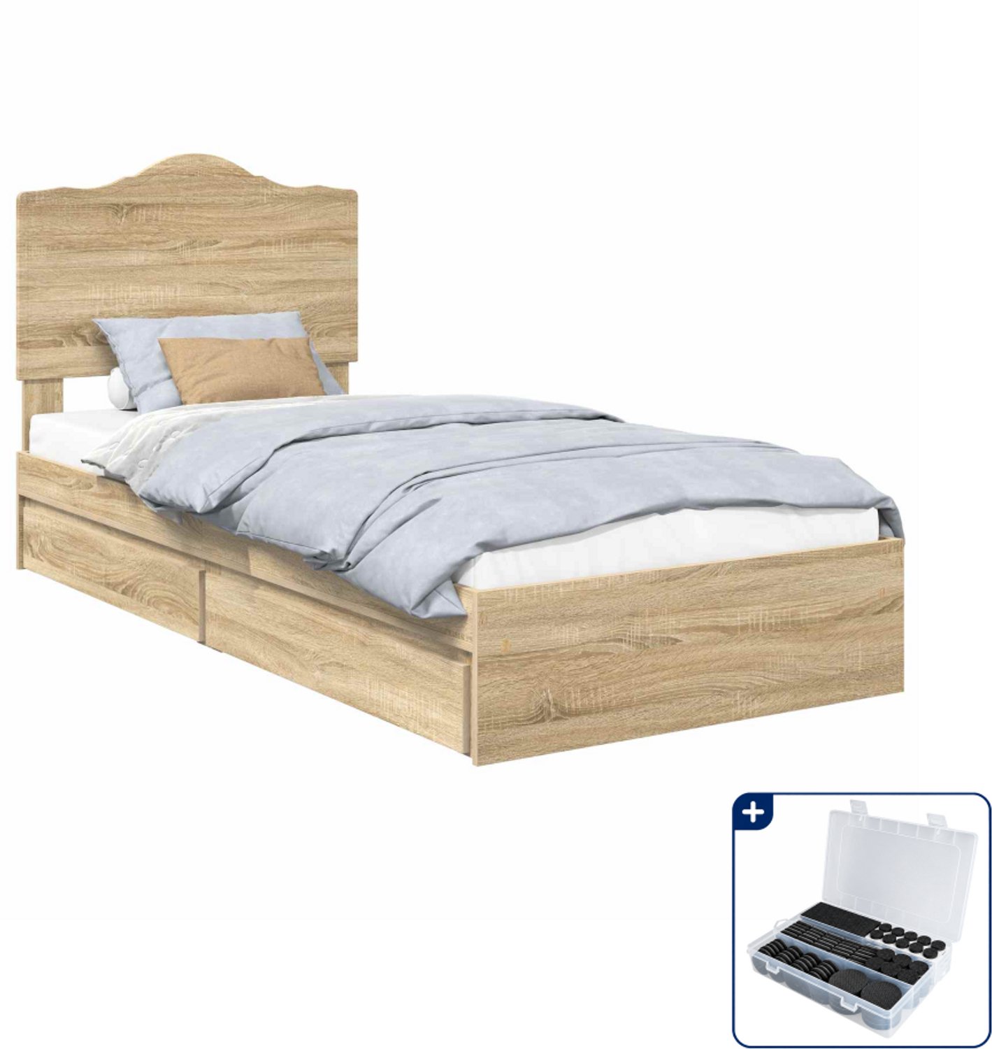 vidaXL opbergbed met lade - 90 x 200 cm - bewerkt hout - sonoma eiken - Inclusief antikrasvilt 177-delig Bruin