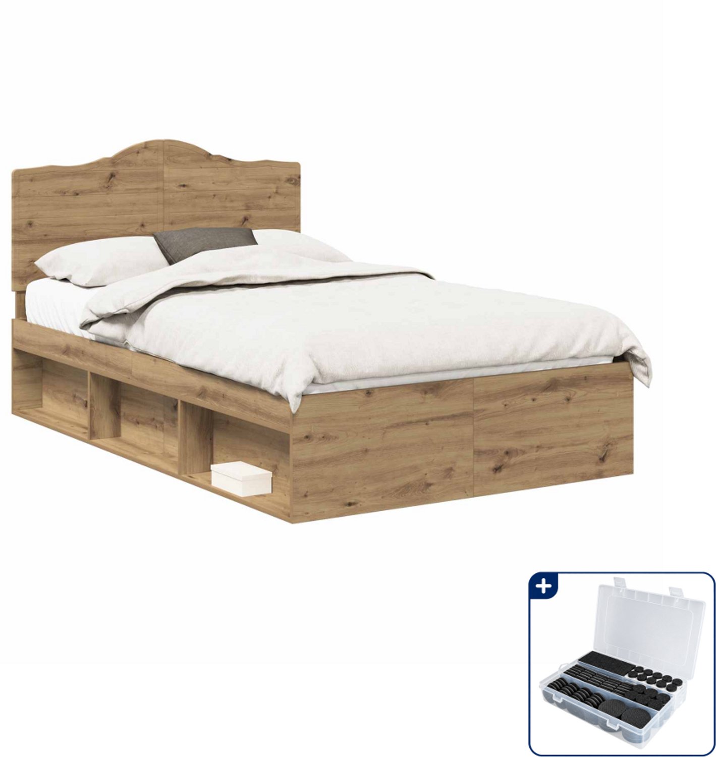 vidaXL Bedframe - 120 x 190 cm - ambachtelijk eiken - Inclusief antikrasvilt 177-delig Bruin