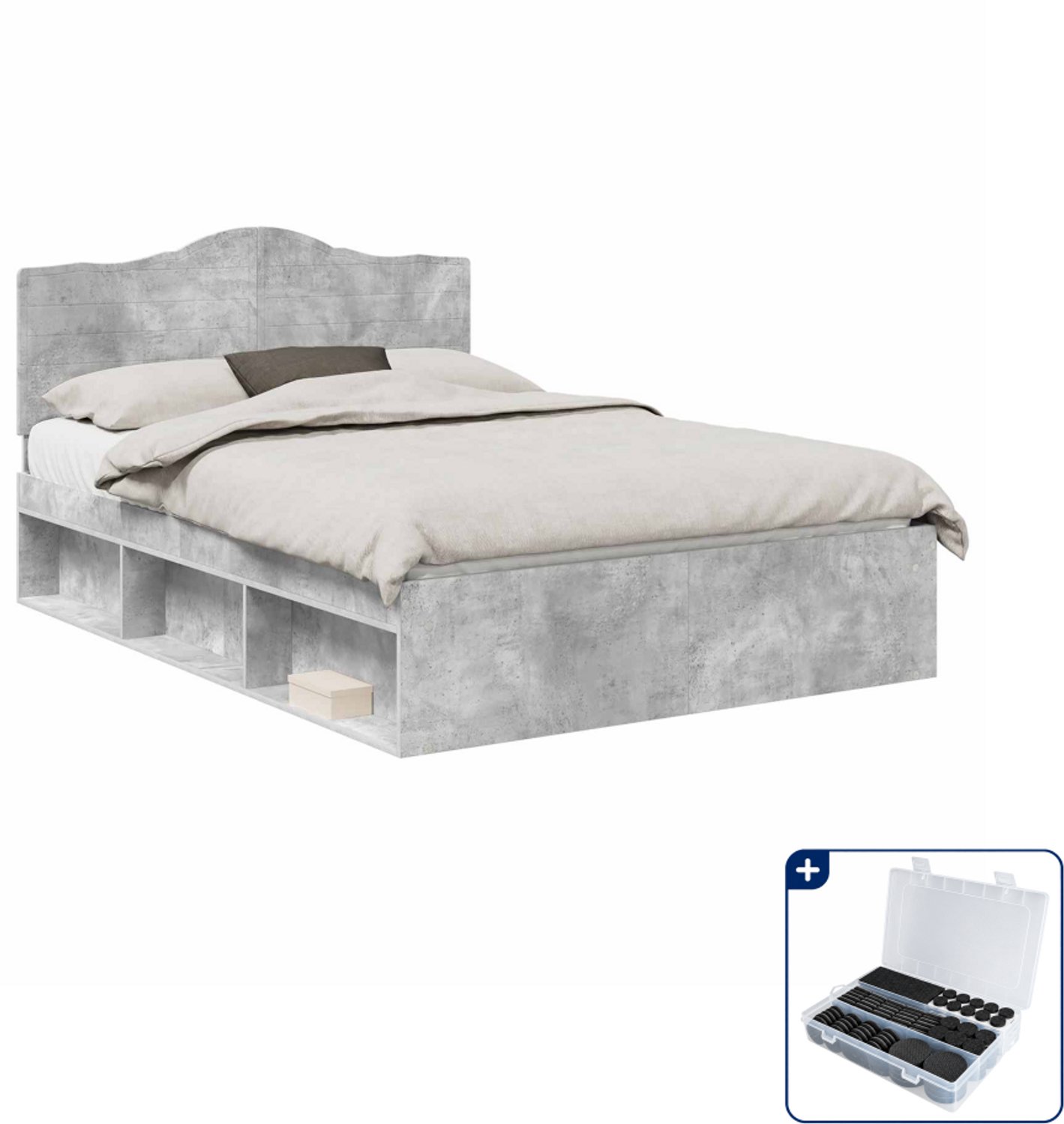 vidaXL Bedframe - Small double - 140 x 200 cm - betongrijs - Inclusief antikrasvilt 177-delig