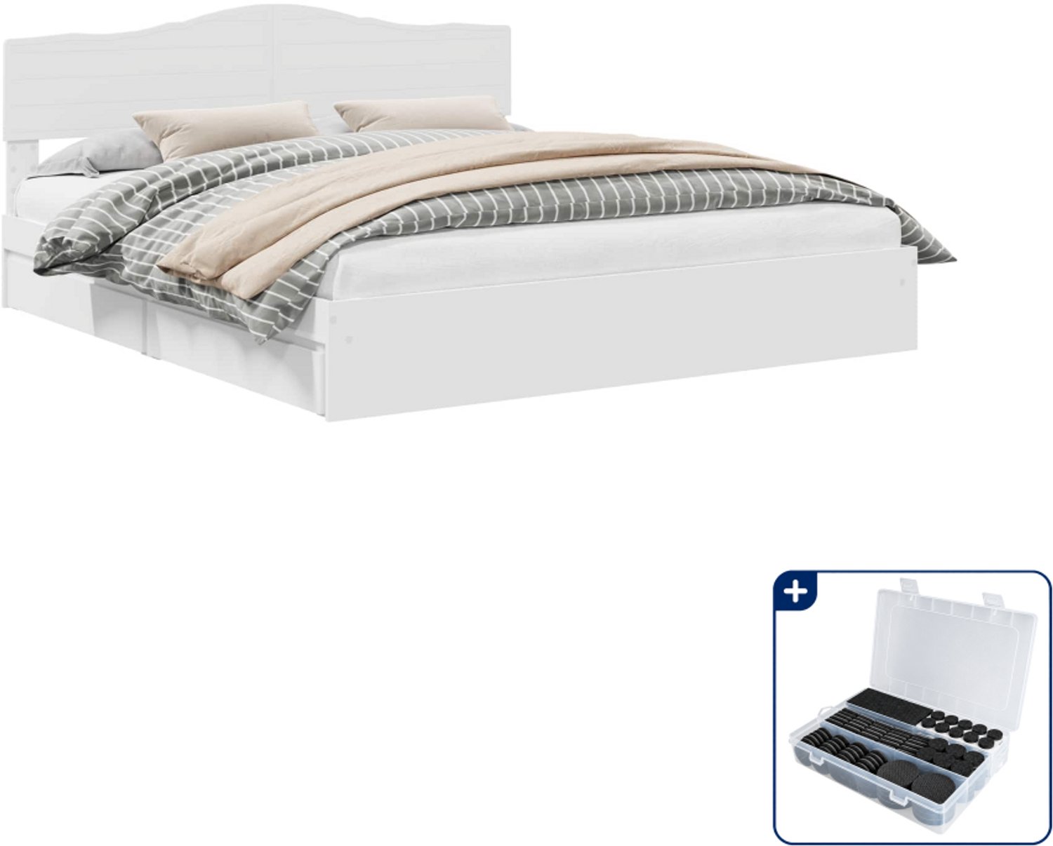 vidaXL Kingsize bedframe - 180 x 200 cm - bewerkt hout - wit - Inclusief antikrasvilt 177-delig