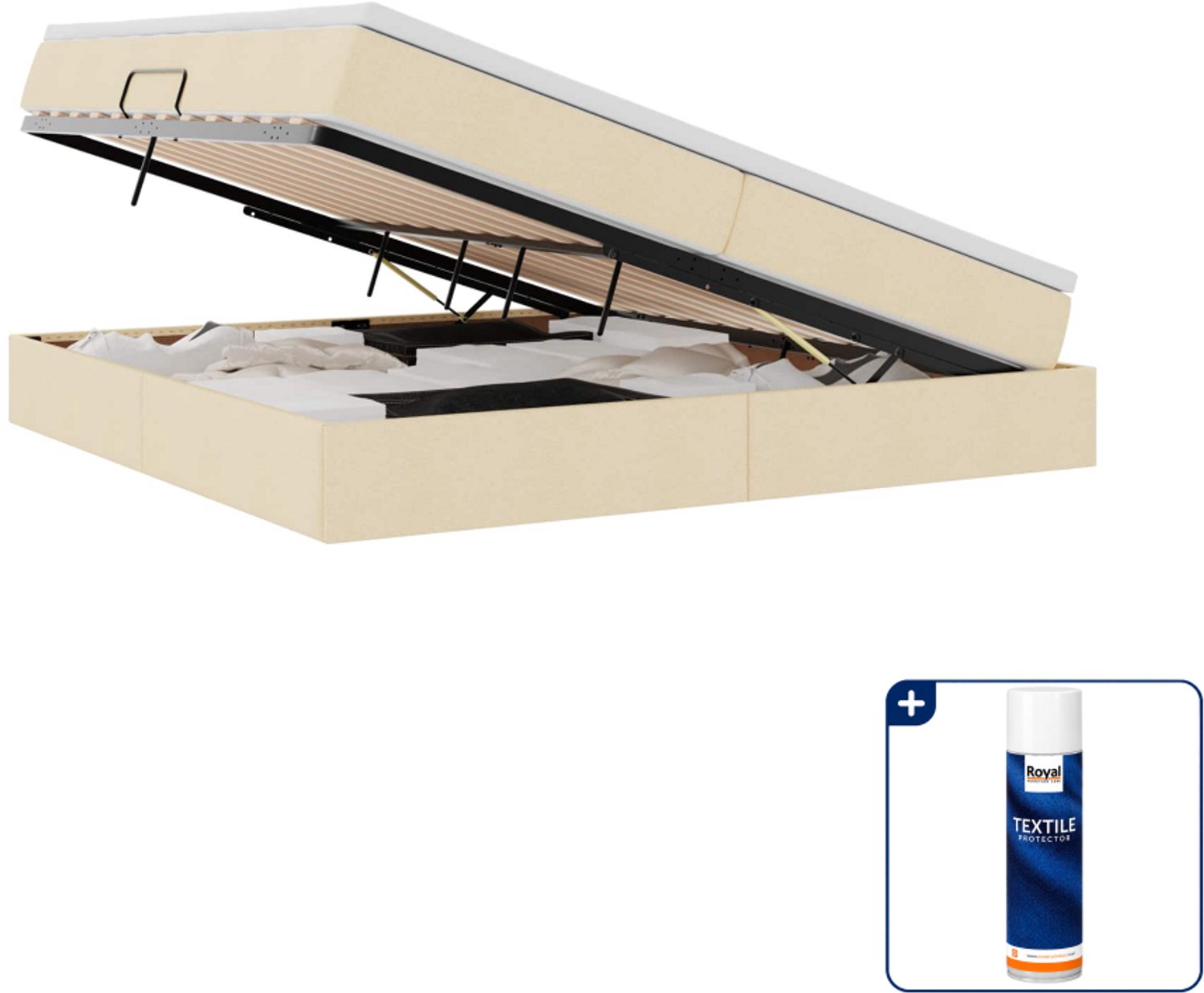 vidaXL Opbergbed - 200 x 200 cm - crème - Inclusief textielbeschermer 500 ml Lichtgrijs