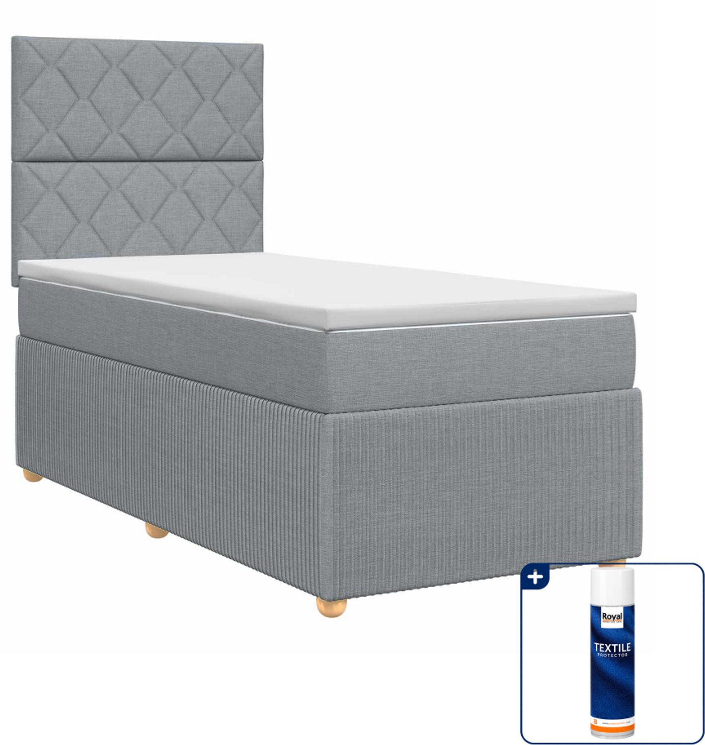 vidaXL boxspringbed met matras - 90 x 190 cm - lichtgrijs - Inclusief textielbeschermer 500 ml