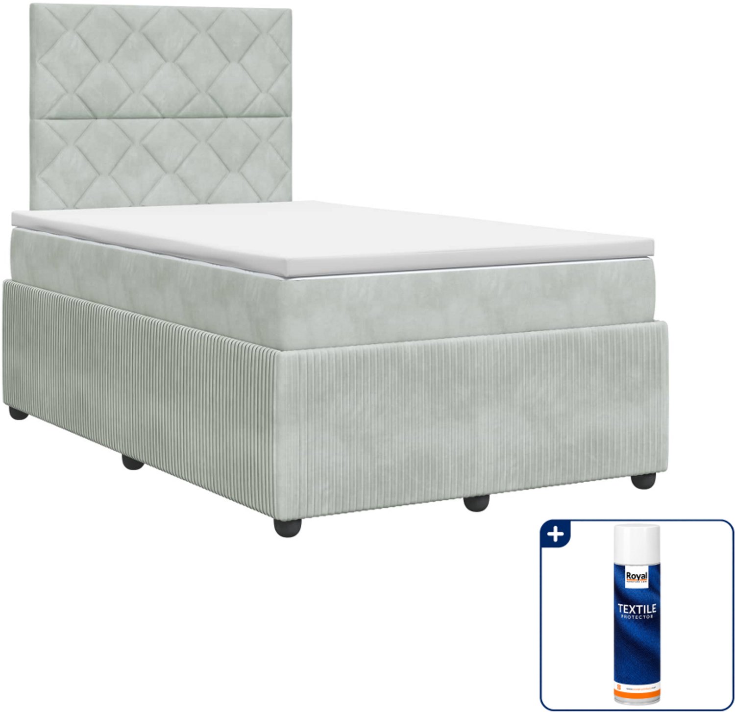 vidaXL Boxspringbed - 120 x 200 cm - lichtgrijs - Inclusief textielbeschermer 500 ml