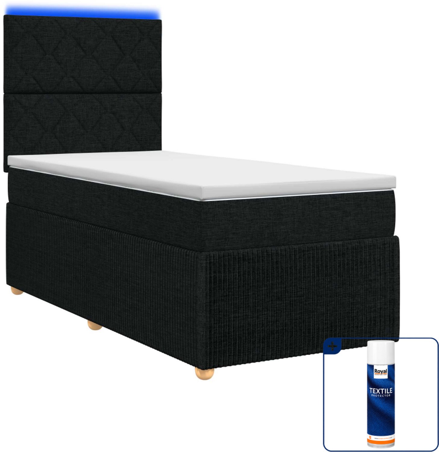vidaXL LED boxspringbed - 90 x 200 cm - zwart - Inclusief textielbeschermer 500 ml