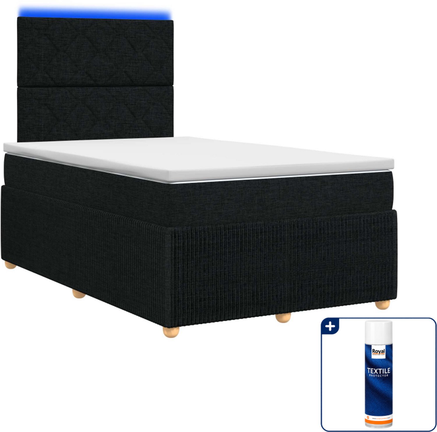 vidaXL boxspring met matras - 120 x 190 cm - zwart - Inclusief textielbeschermer 500 ml