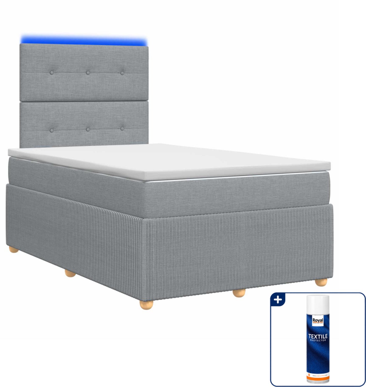 vidaXL led boxspring met matras - 120 x 190 cm - lichtgrijs - Inclusief textielbeschermer 500 ml