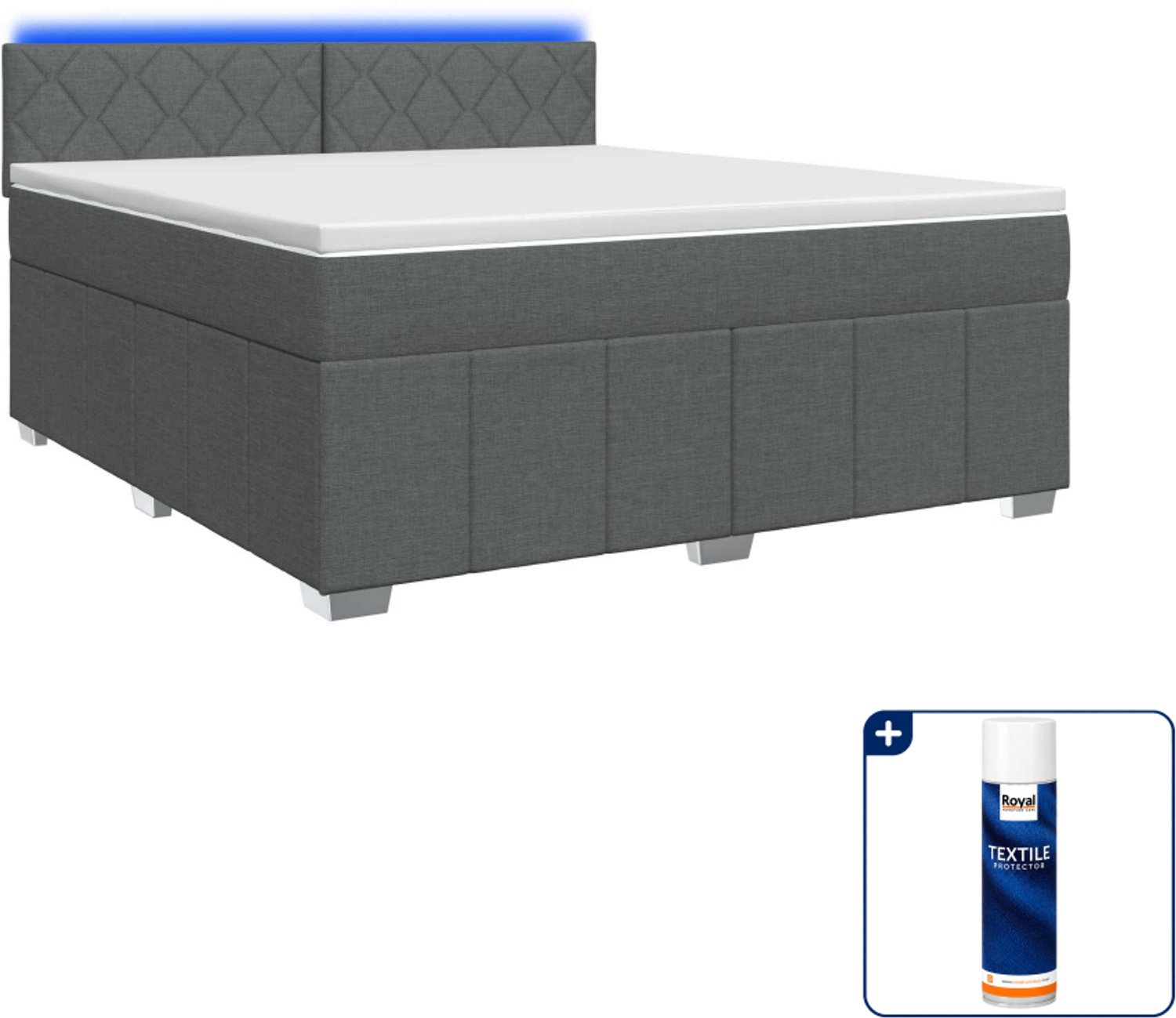 vidaXL Kingsize boxspringbed met matras - 180 x 200 cm - donkergrijs - Inclusief textielbeschermer 500 ml Donker Grijn