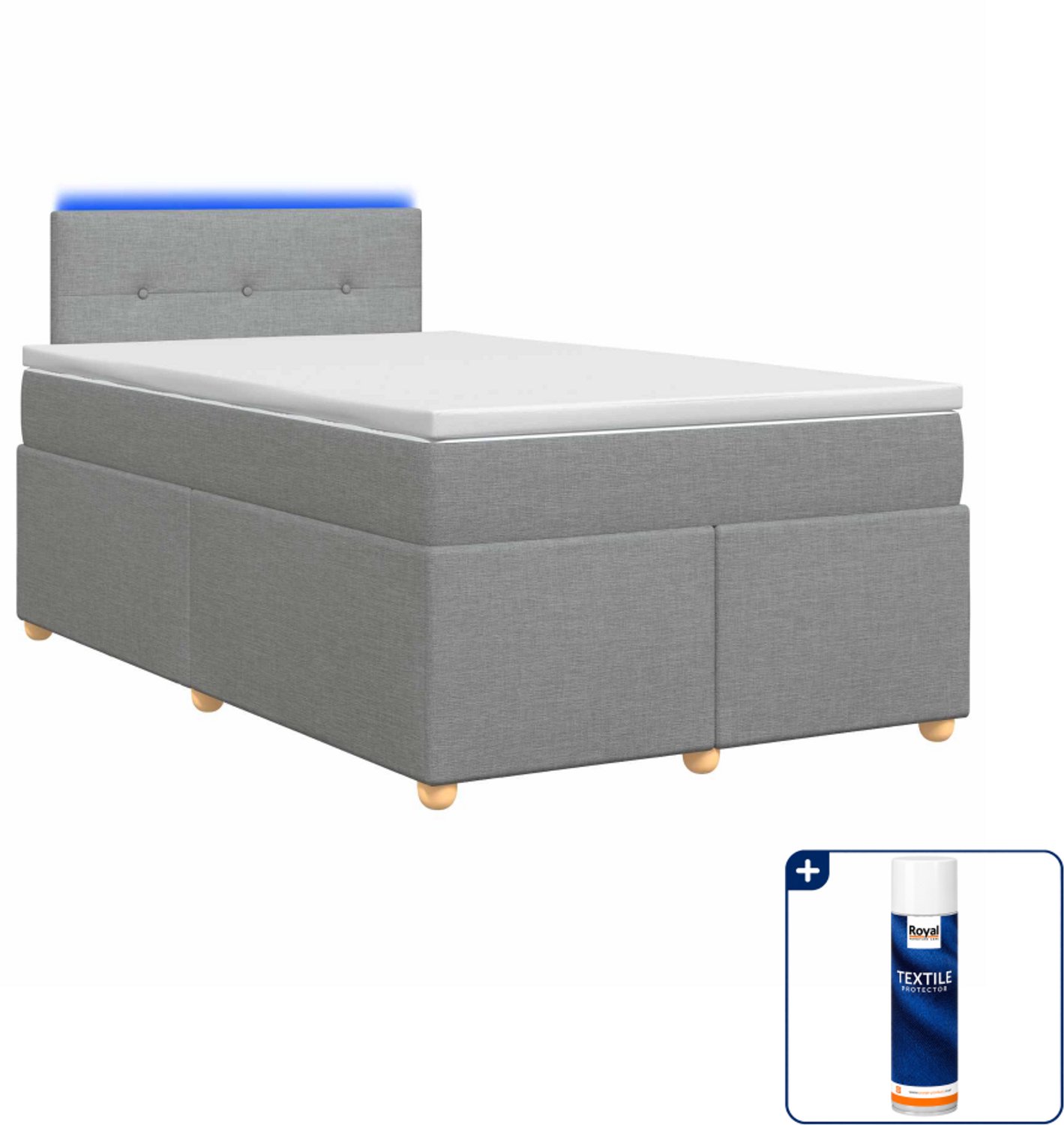 vidaXL boxspringbed met matras - 120 x 190 cm - lichtgrijs - Inclusief textielbeschermer 500 ml