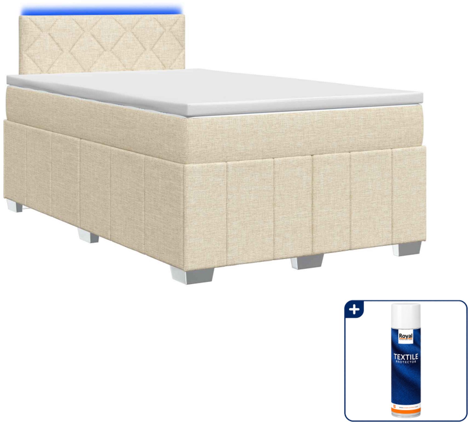vidaXL boxspringbed met matras - 120 x 190 cm - stof - crèmekleurig - Inclusief textielbeschermer 500 ml