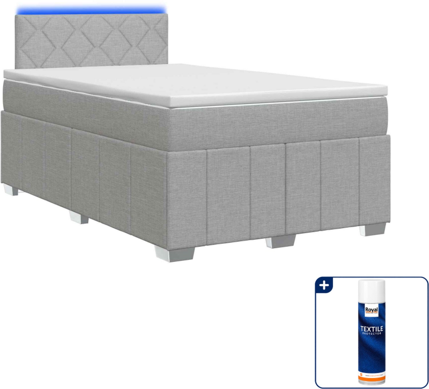vidaXL boxspringbed met matras - 120 x 190 cm - lichtgrijs - Inclusief textielbeschermer 500 ml