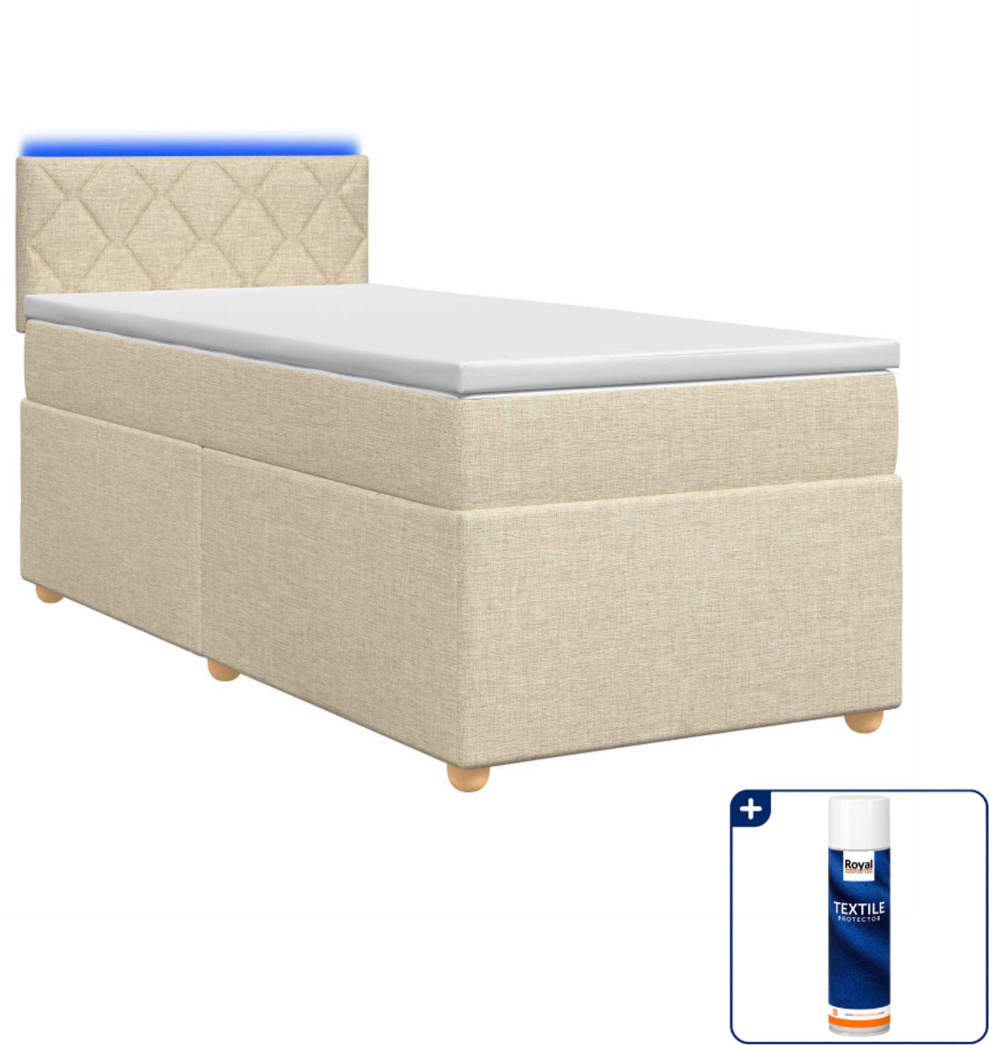 vidaXL boxspringbed met matras - 90 x 190 cm - stof - crèmekleurig - Inclusief textielbeschermer 500 ml