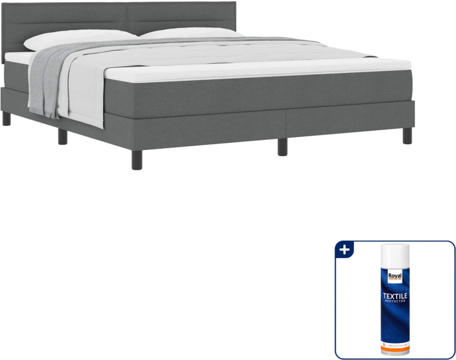 vidaXL Kingsize boxspringbed - 180 x 200 cm - donkergrijs - Inclusief textielbeschermer 500 ml