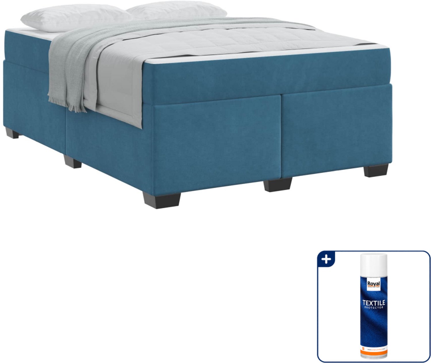 vidaXL Queensize bed met matras - 160 x 200 cm - stof - donkerblauw - Inclusief textielbeschermer 500 ml