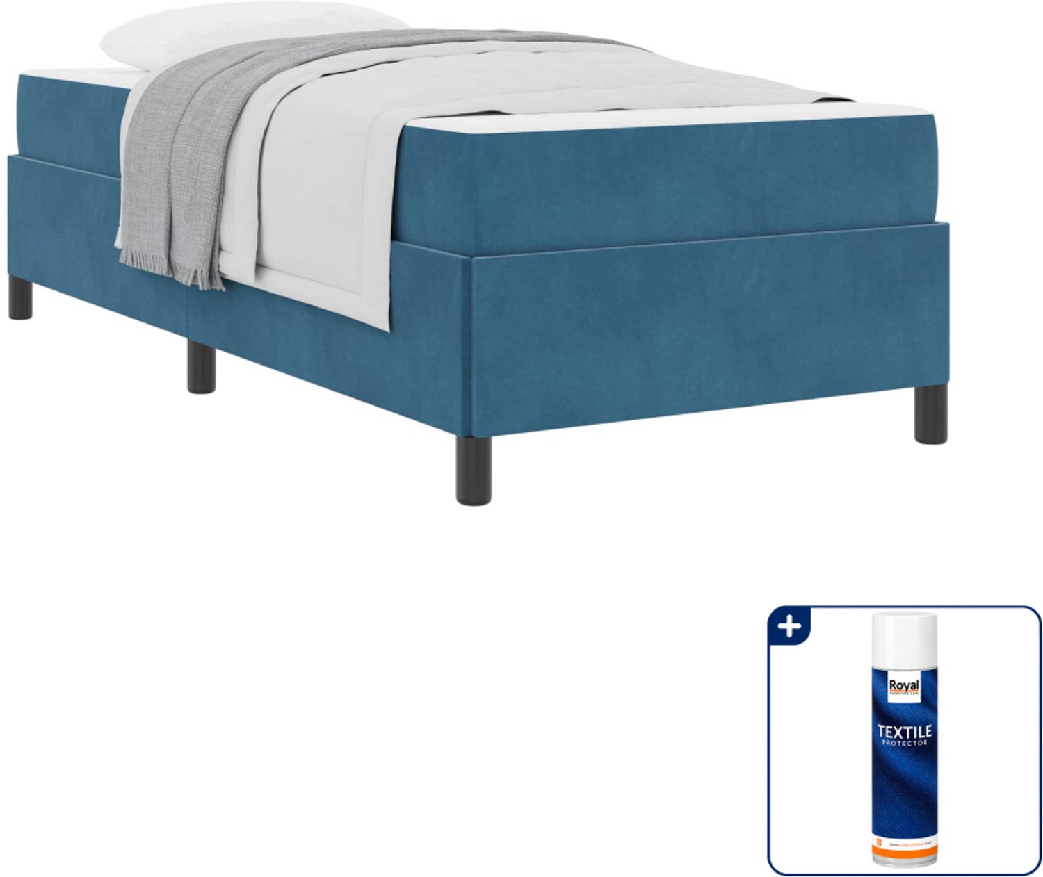 vidaXL bed met matras - 100 x 200 cm - bewerkt hout - donkerblauw - Inclusief textielbeschermer 500 ml Grijs