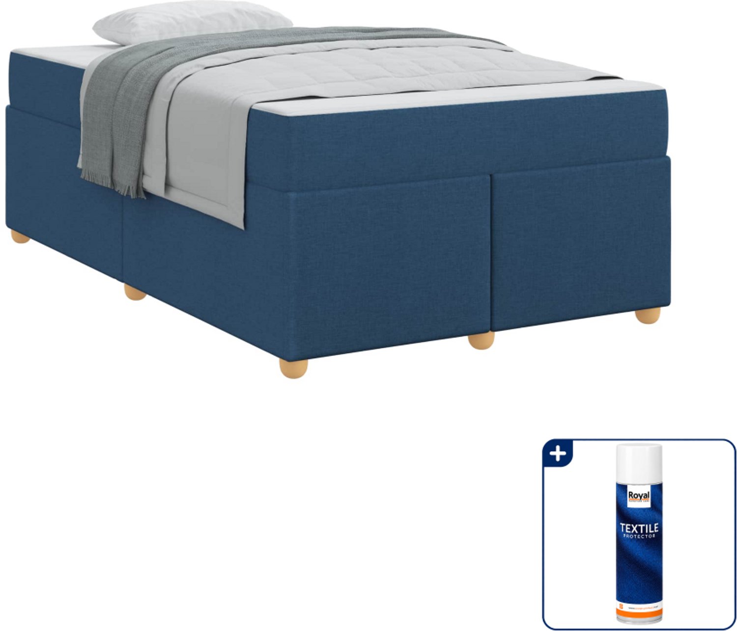 vidaXL bedframe met matras - 120 x 190 cm - stof - blauw - Inclusief textielbeschermer 500 ml Wit