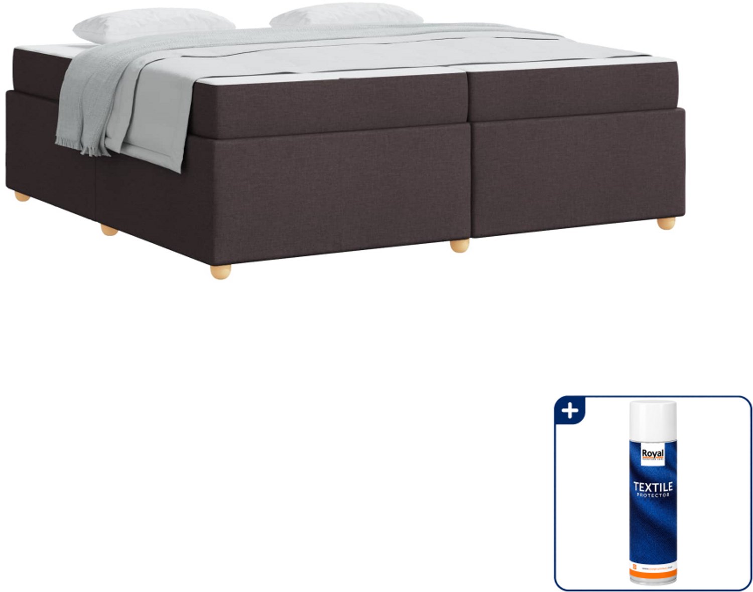 vidaXL bed met matras - 200 x 200 cm - stof - donkerbruin - Inclusief textielbeschermer 500 ml Grijs