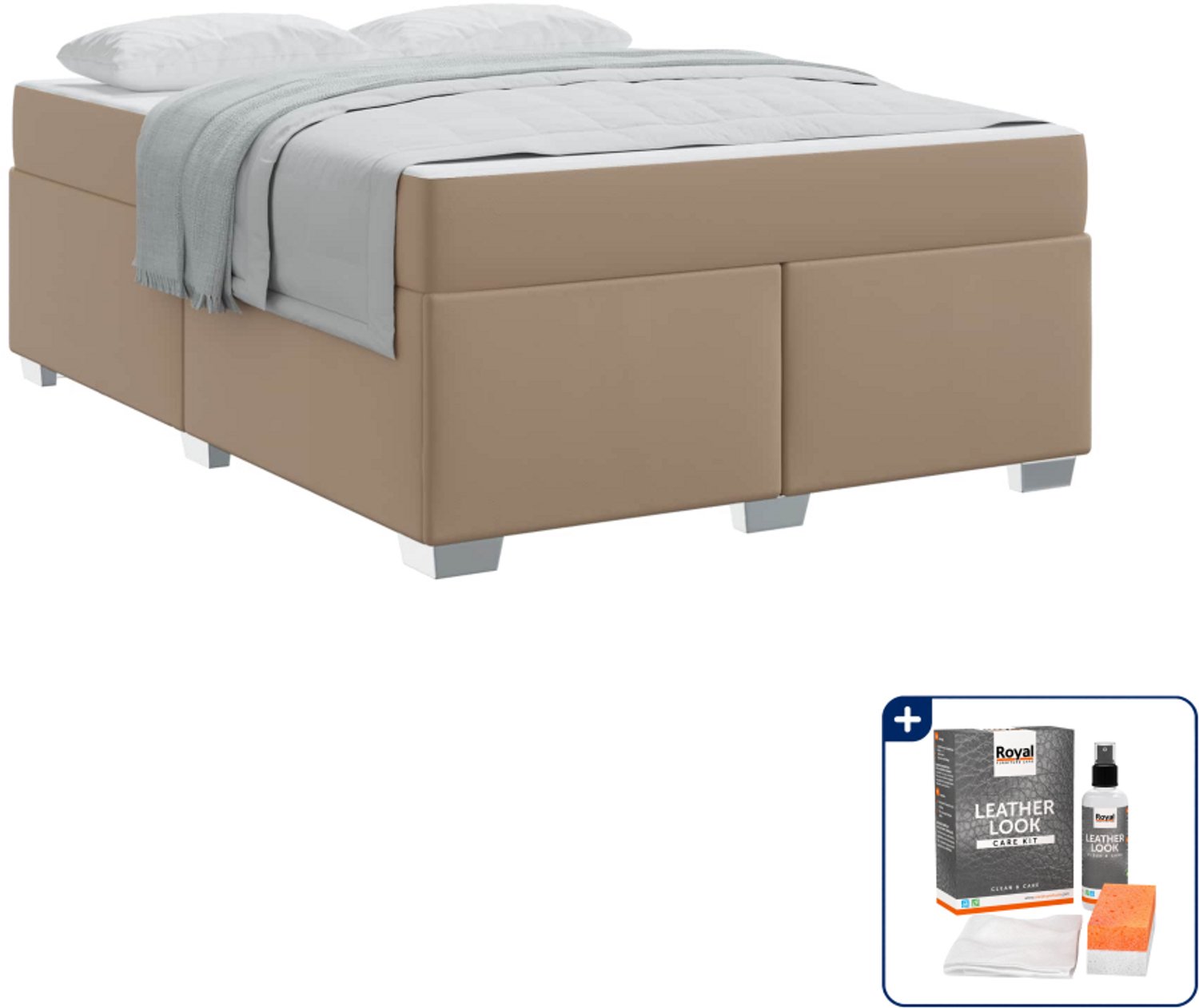 vidaXL bed Queensize - 160 x 200 cm - cappuccino - Inclusief onderhoudsset voor kunstleer 150 ml Bruin