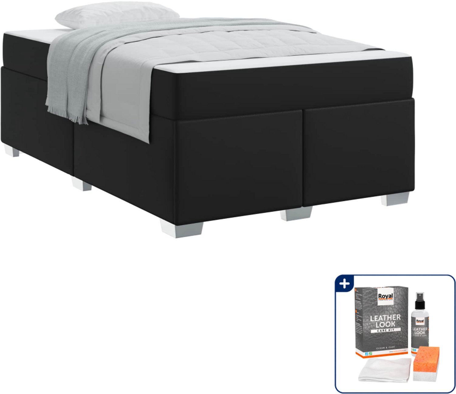vidaXL bedframe - 120 x 190 cm - bewerkt hout - zwart - Inclusief onderhoudsset voor kunstleer 150 ml