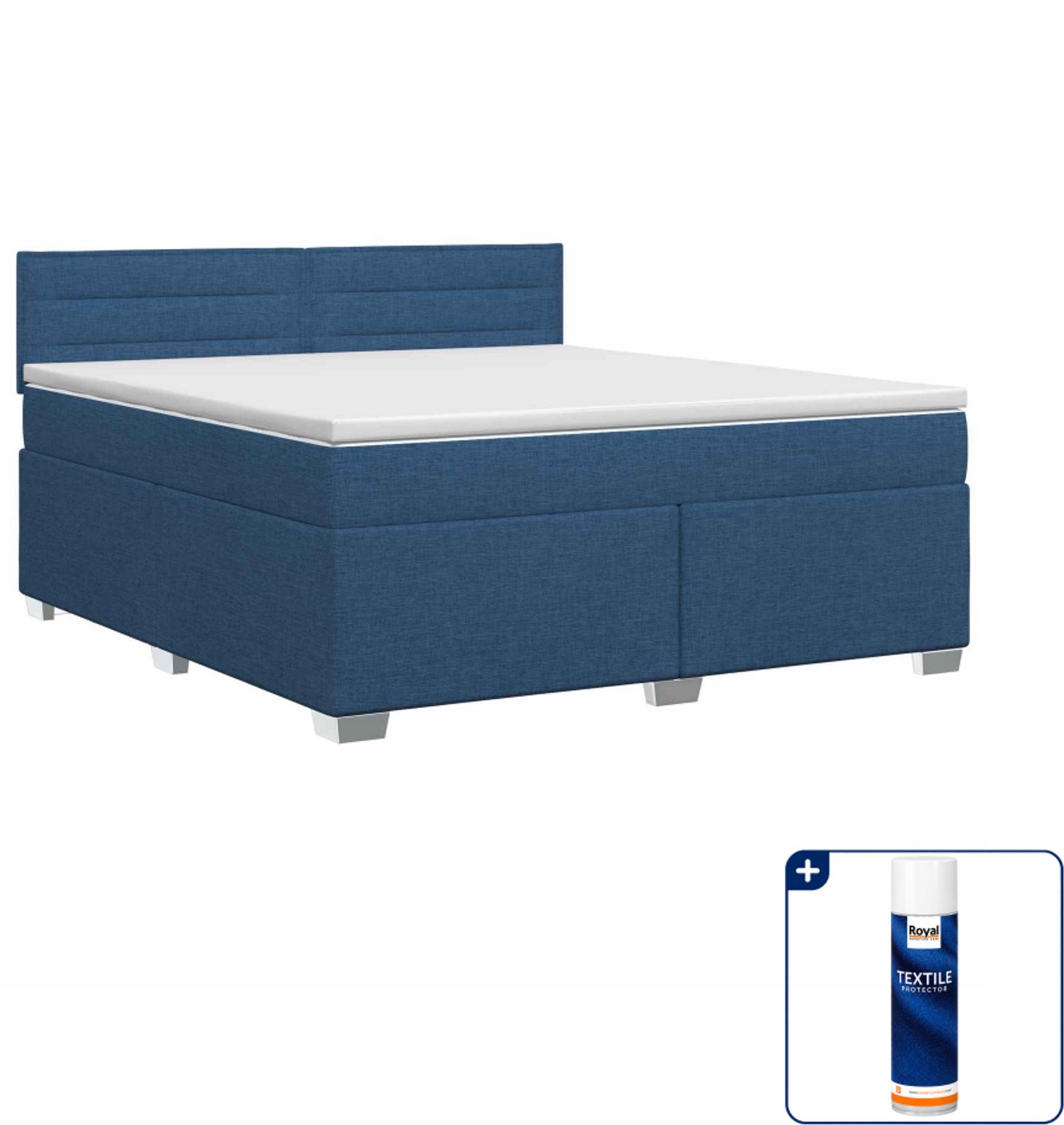 vidaXL Boxspringbed - 140 x 190 cm - stof - blauw - Inclusief textielbeschermer 500 ml