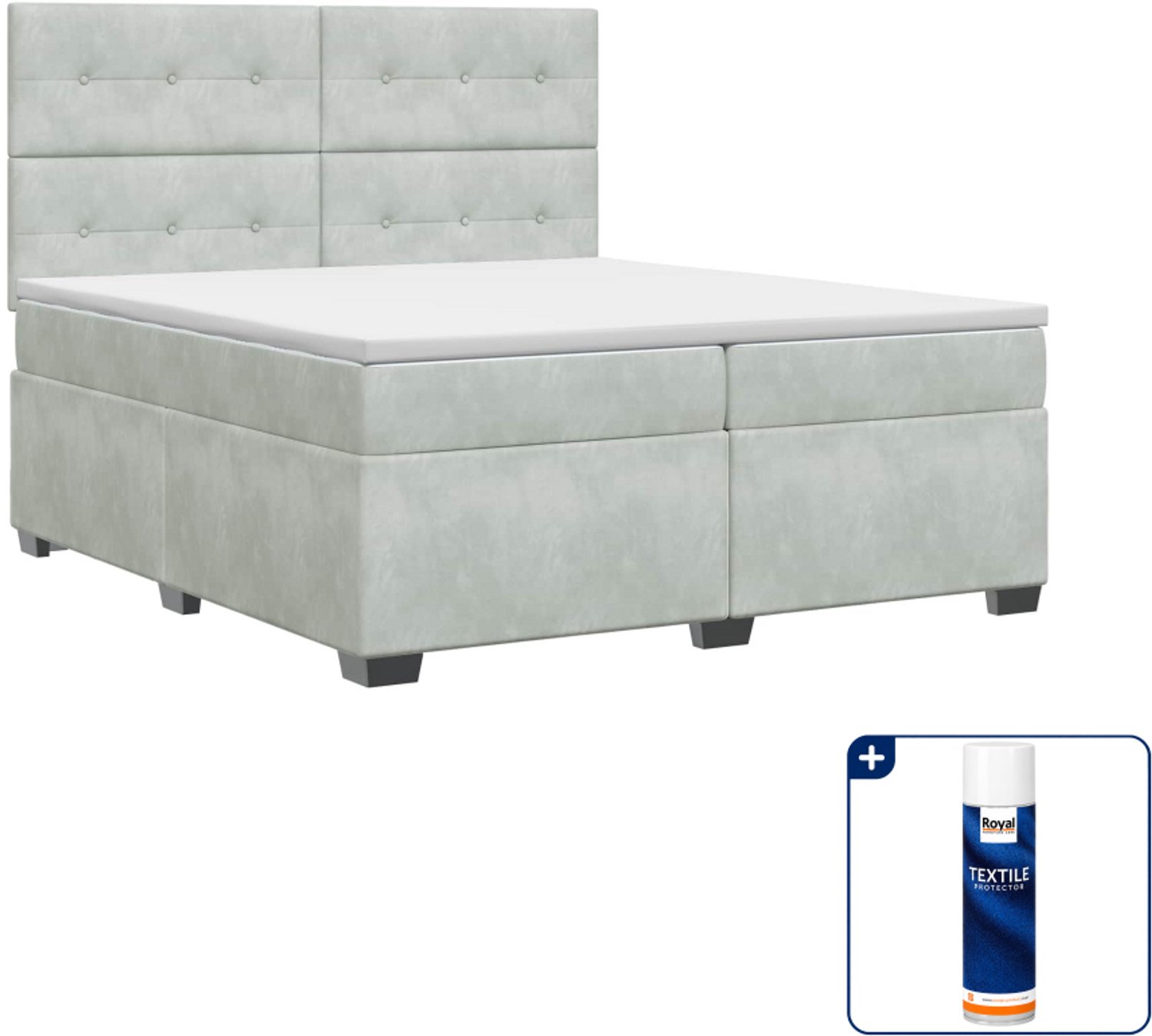 vidaXL boxspringbed met matras - Super kingsize - 200 x 200 cm - lichtgrijs - Inclusief textielbeschermer 500 ml