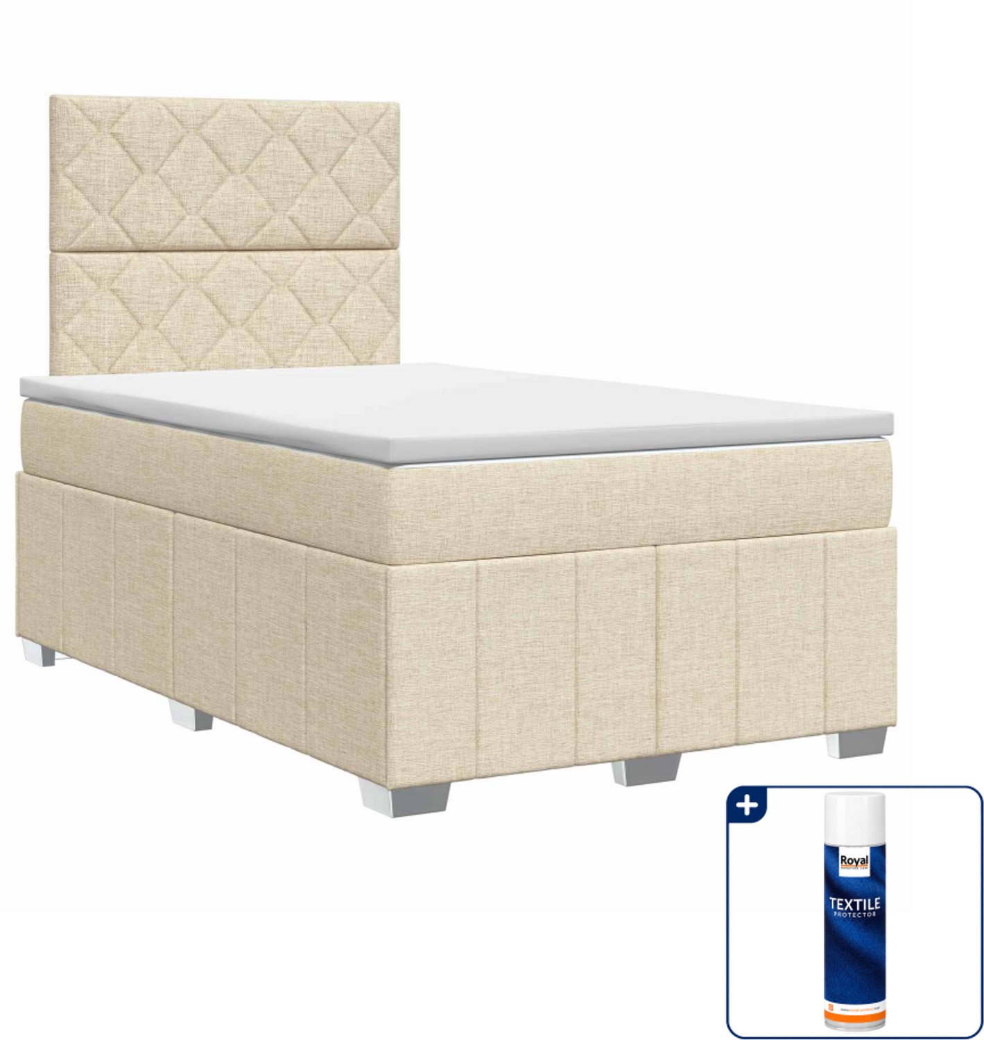 vidaXL boxspringbed met matras - 120 x 190 cm - crèmekleurig - Inclusief textielbeschermer 500 ml
