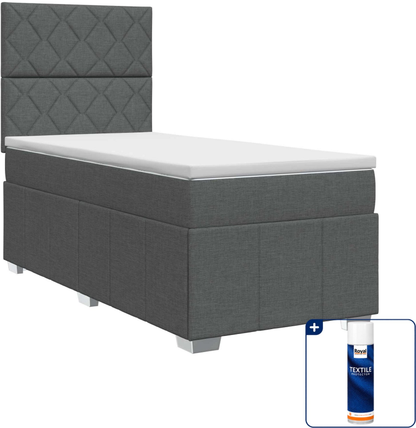 vidaXL Boxspringbed met matras - 90 x 190 cm - donkergrijs - Inclusief textielbeschermer 500 ml Donker Grijn